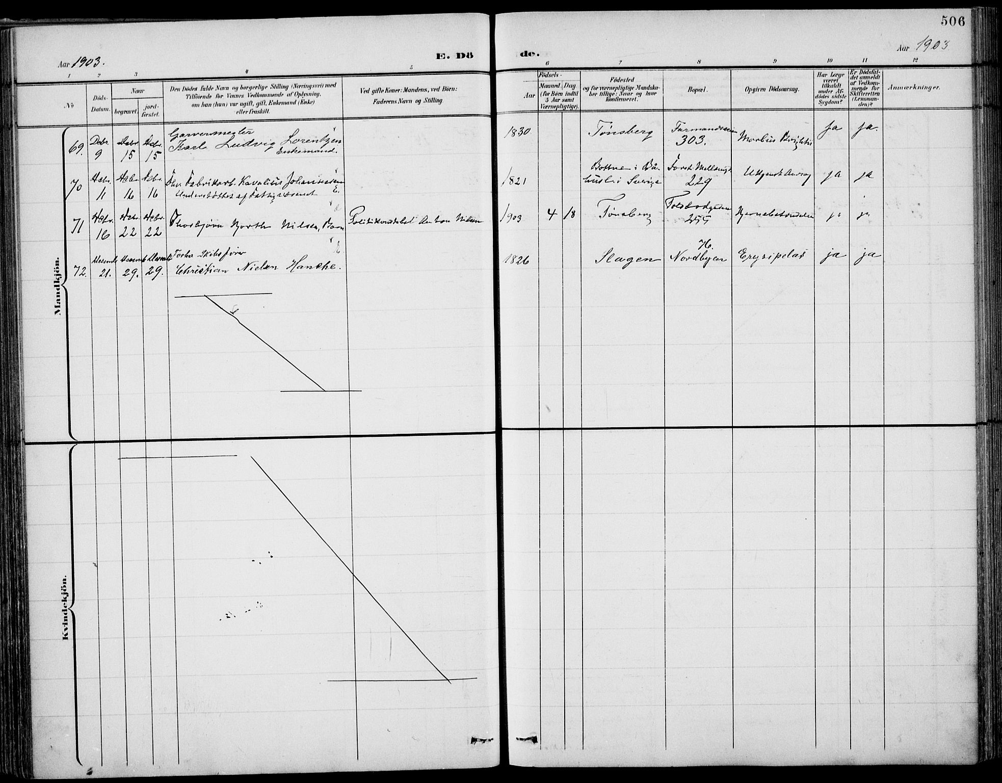 Tønsberg kirkebøker, AV/SAKO-A-330/F/Fa/L0013: Parish register (official) no. I 13, 1900-1913, p. 506