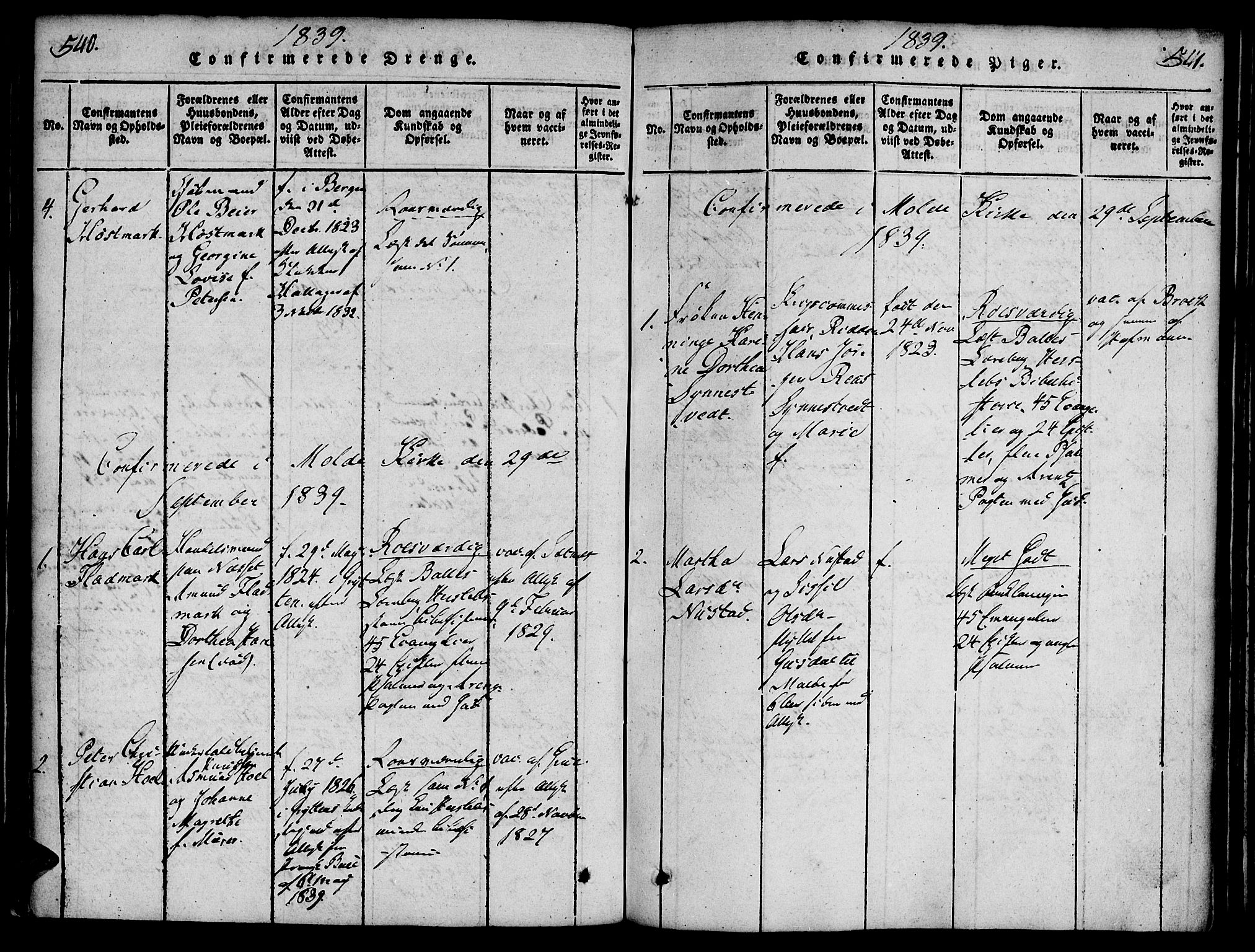 Ministerialprotokoller, klokkerbøker og fødselsregistre - Møre og Romsdal, SAT/A-1454/558/L0688: Parish register (official) no. 558A02, 1818-1843, p. 540-541
