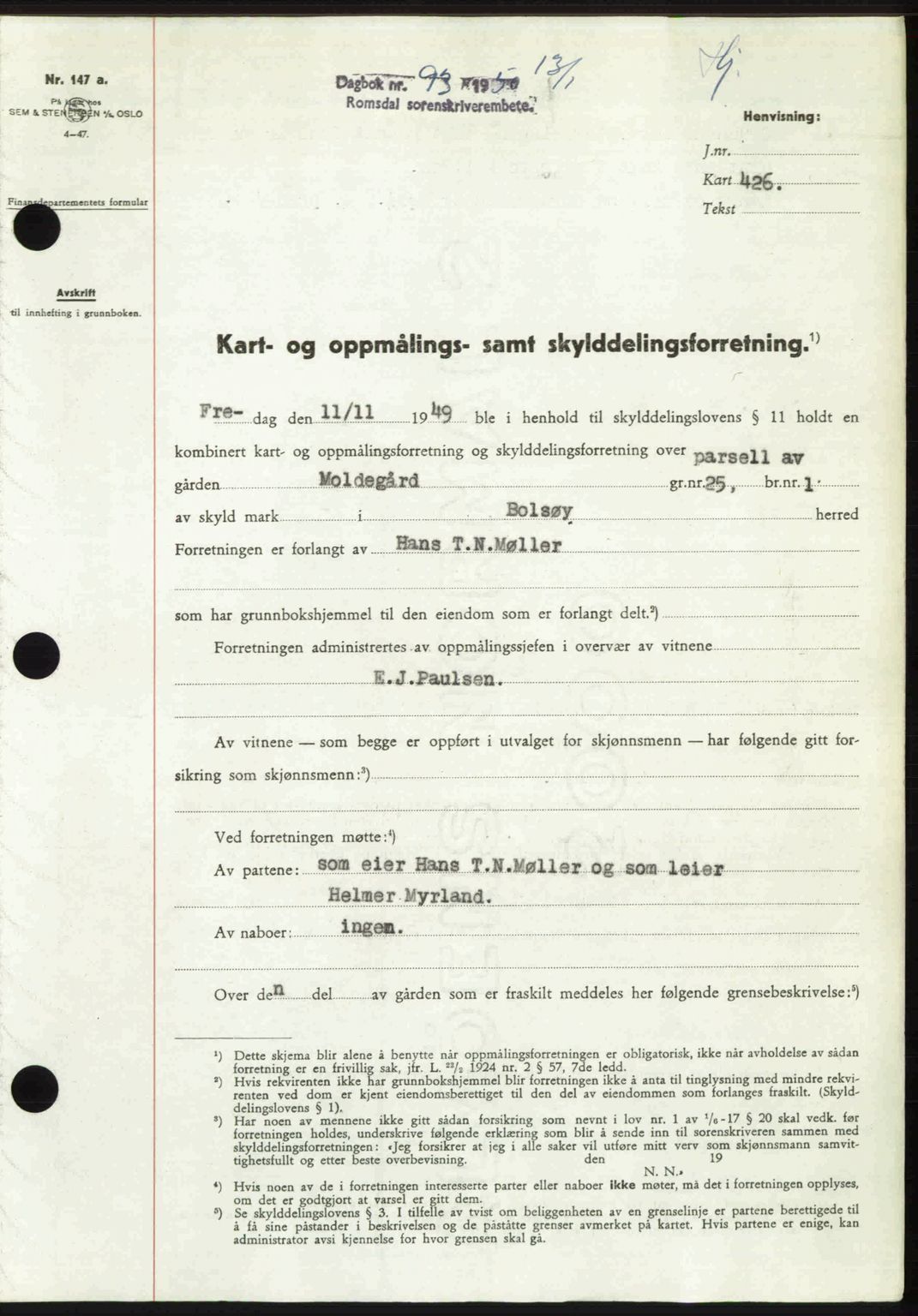 Romsdal sorenskriveri, AV/SAT-A-4149/1/2/2C: Mortgage book no. A32, 1950-1950, Diary no: : 93/1950