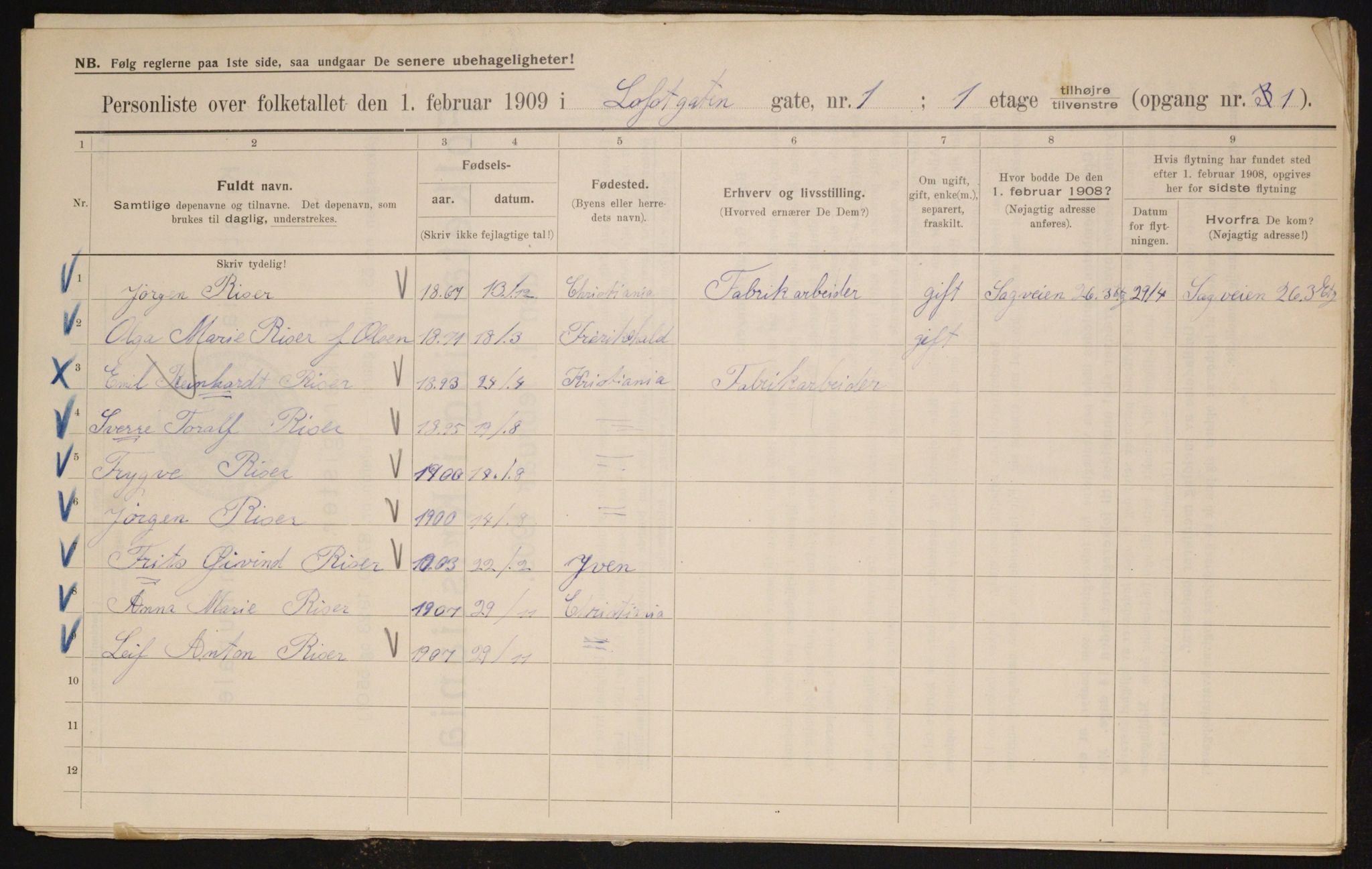 OBA, Municipal Census 1909 for Kristiania, 1909, p. 53068