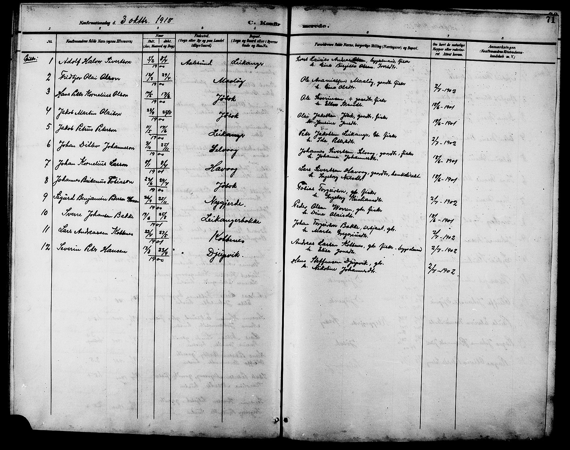 Ministerialprotokoller, klokkerbøker og fødselsregistre - Møre og Romsdal, AV/SAT-A-1454/508/L0098: Parish register (copy) no. 508C02, 1898-1916, p. 71