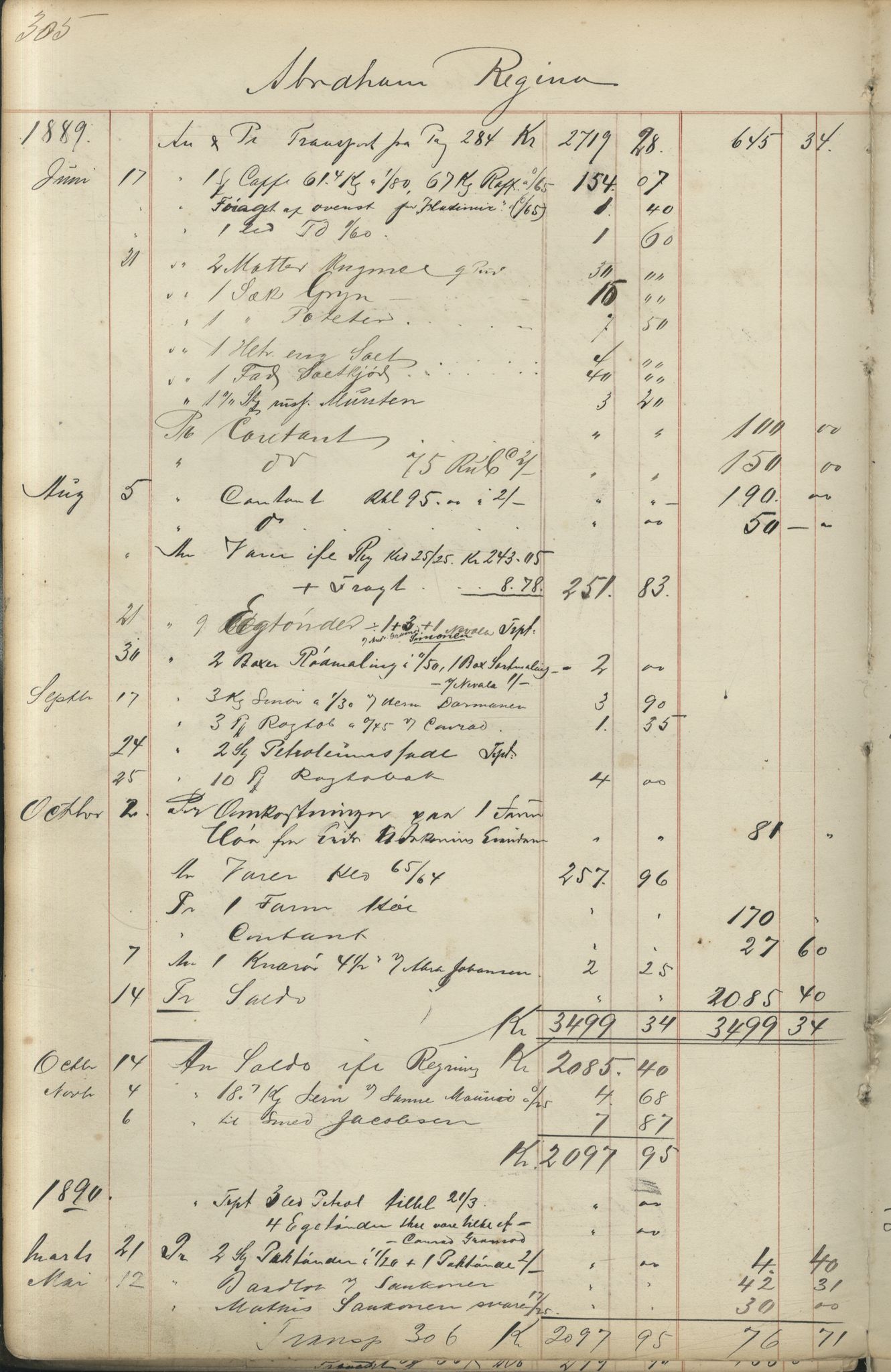 Brodtkorb handel A/S, VAMU/A-0001/F/Fc/L0001/0001: Konto for kvener og nordmenn på Kolahalvøya  / Conto for Kvæner og Nordmænd paa Russefinmarken No 1, 1868-1894, p. 305