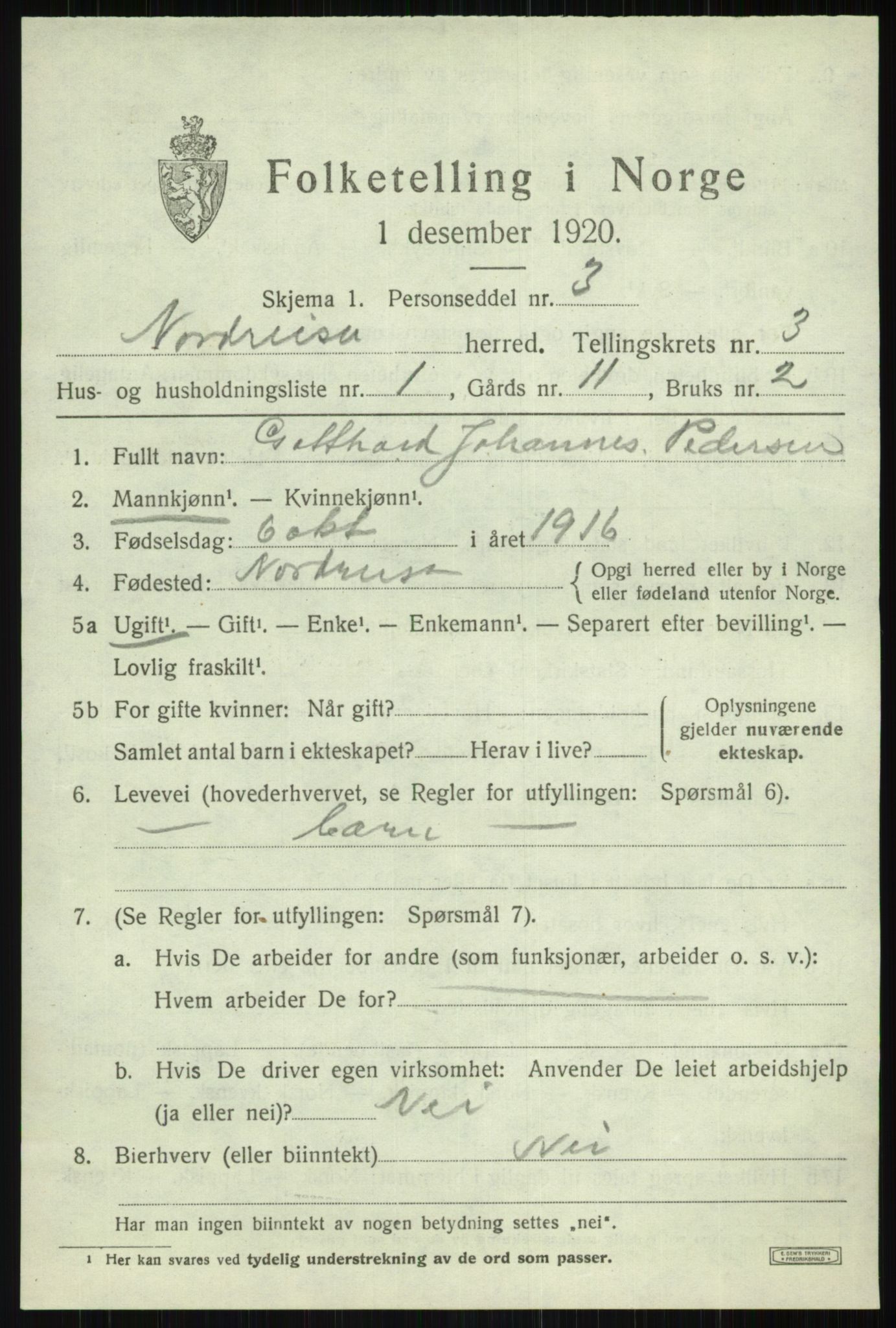 SATØ, 1920 census for Nordreisa, 1920, p. 1251