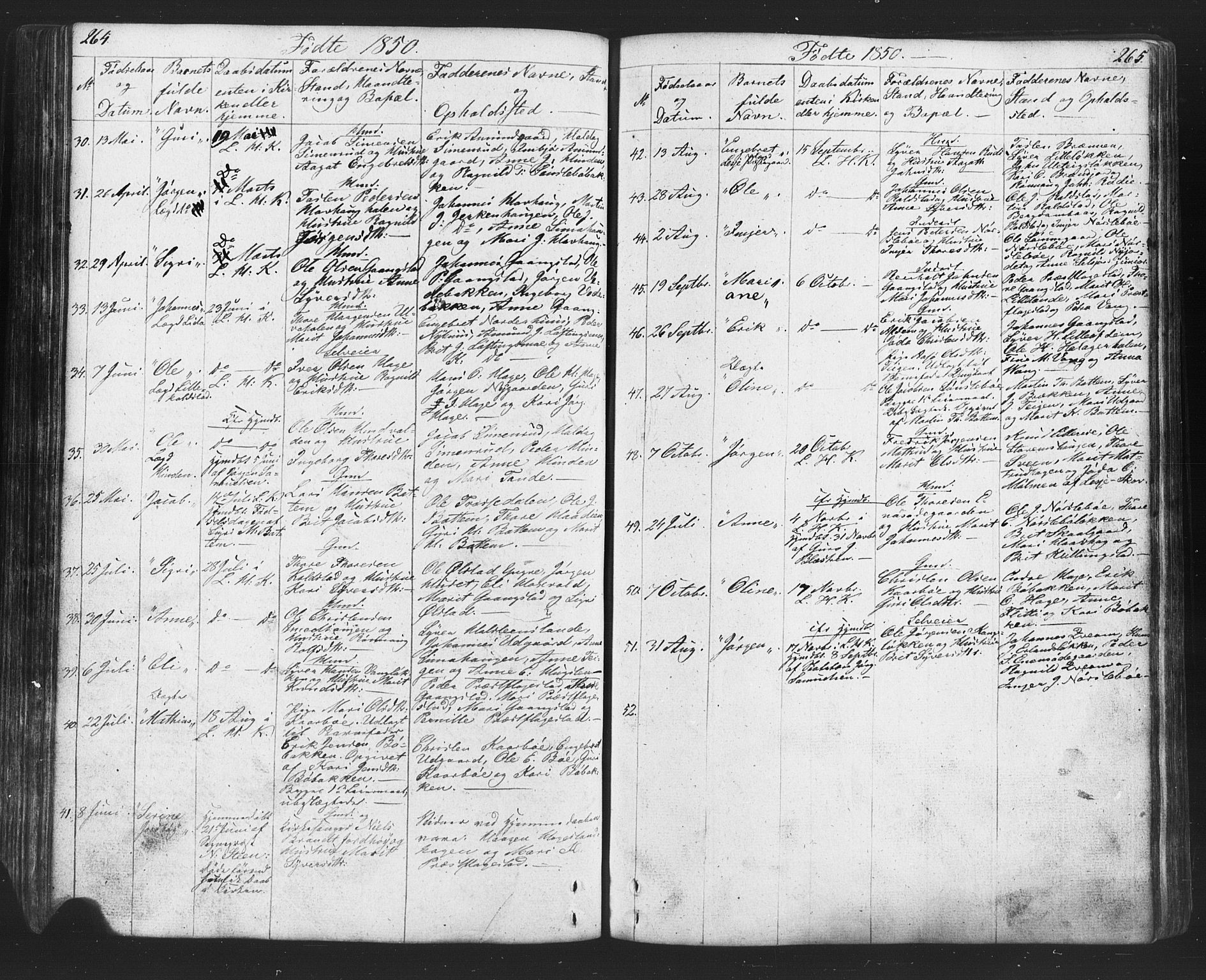 Lesja prestekontor, SAH/PREST-068/H/Ha/Hab/L0002: Parish register (copy) no. 2, 1832-1850, p. 264-265