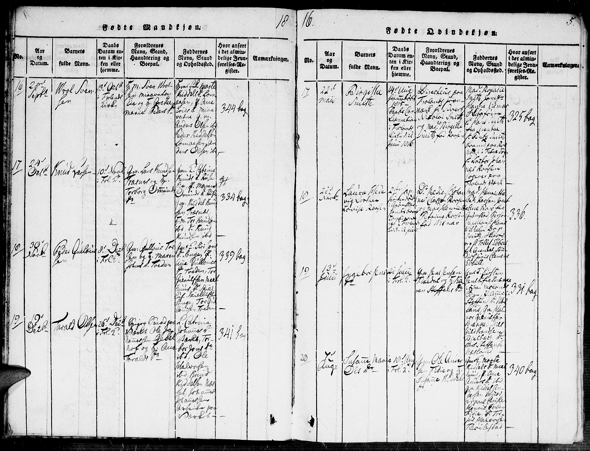 Fjære sokneprestkontor, AV/SAK-1111-0011/F/Fa/L0001: Parish register (official) no. A 1 /2, 1816-1826, p. 5