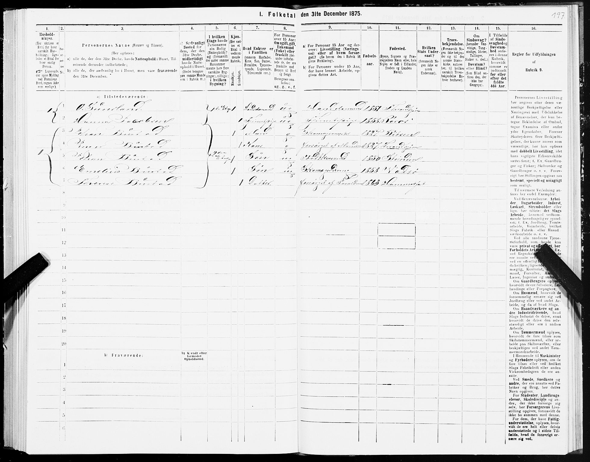 SAT, 1875 census for 1601 Trondheim, 1875, p. 5197