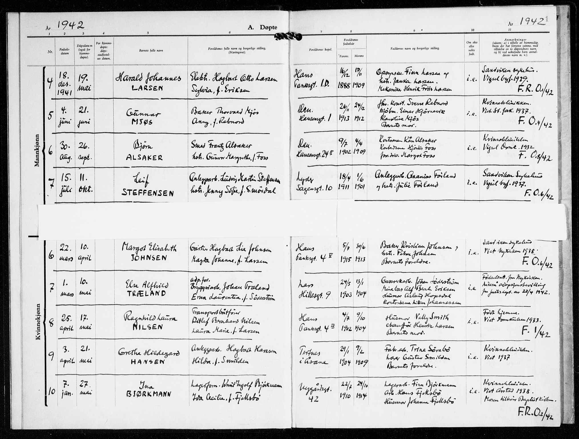 St. Jacob sokneprestembete, AV/SAB-A-78001/H/Haa/L0023: Parish register (official) no. G 1, 1942-1945, p. 1