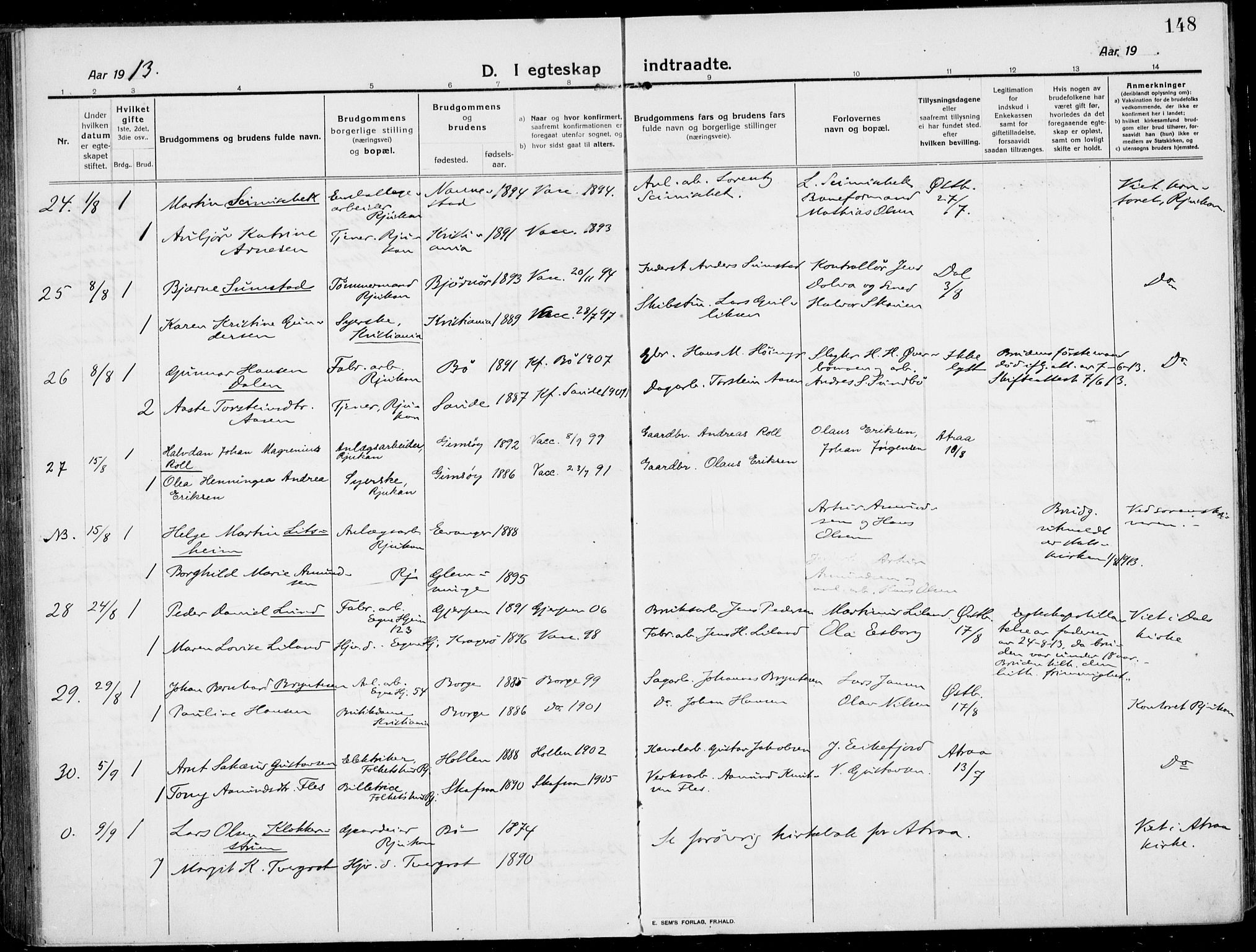 Rjukan kirkebøker, AV/SAKO-A-294/F/Fa/L0002: Parish register (official) no. 2, 1912-1917, p. 148