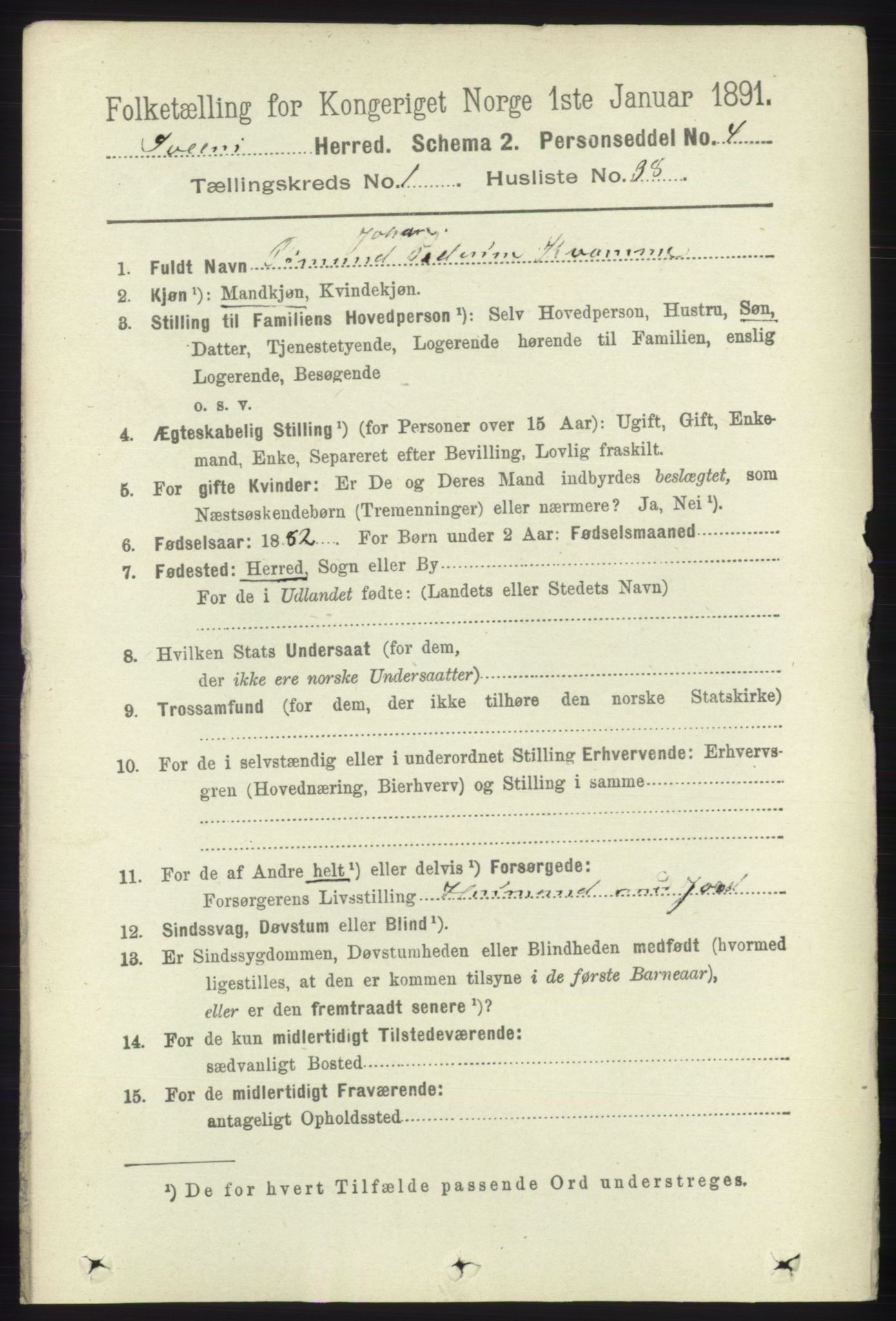 RA, 1891 census for 1216 Sveio, 1891, p. 306