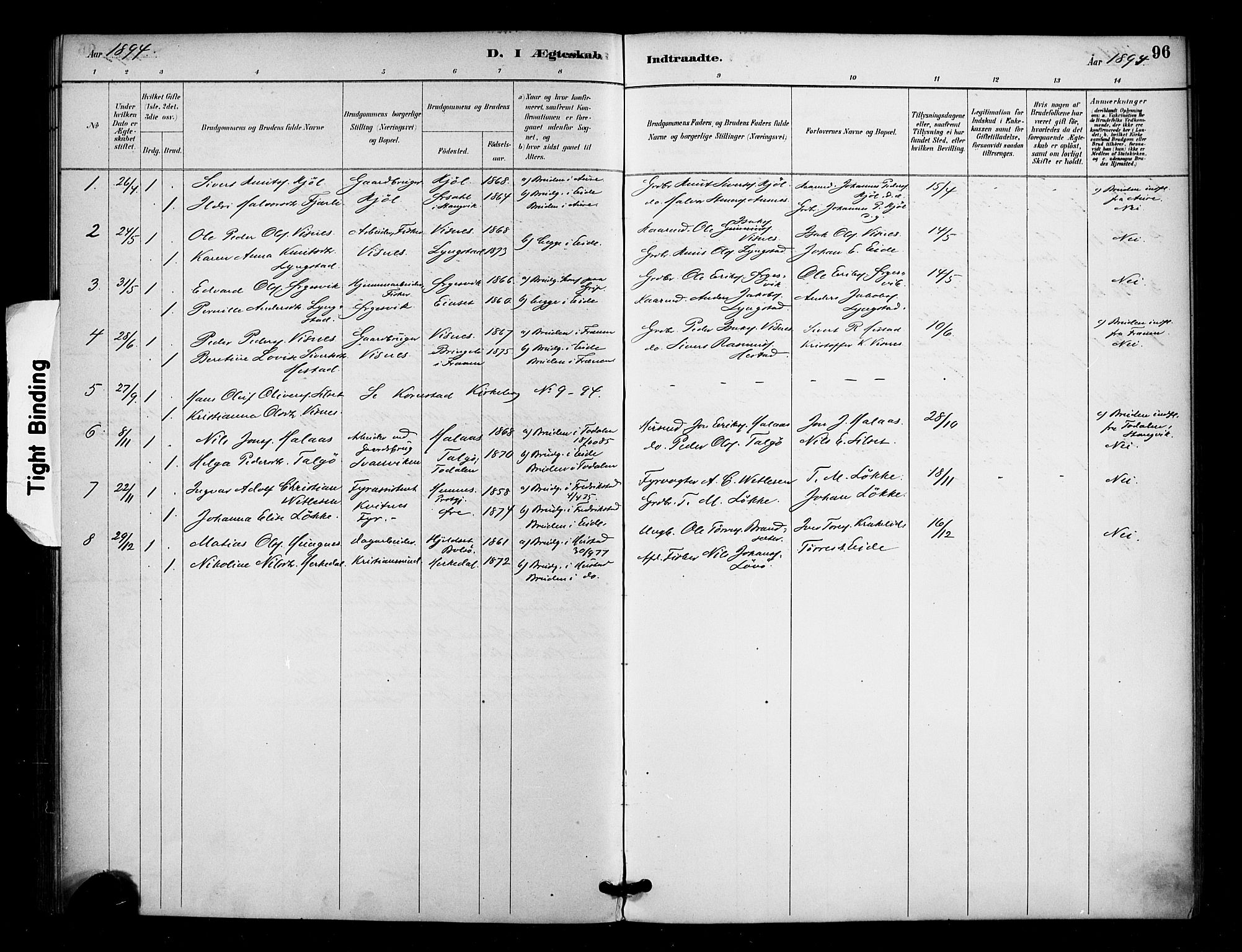 Ministerialprotokoller, klokkerbøker og fødselsregistre - Møre og Romsdal, SAT/A-1454/571/L0836: Parish register (official) no. 571A01, 1884-1899, p. 96