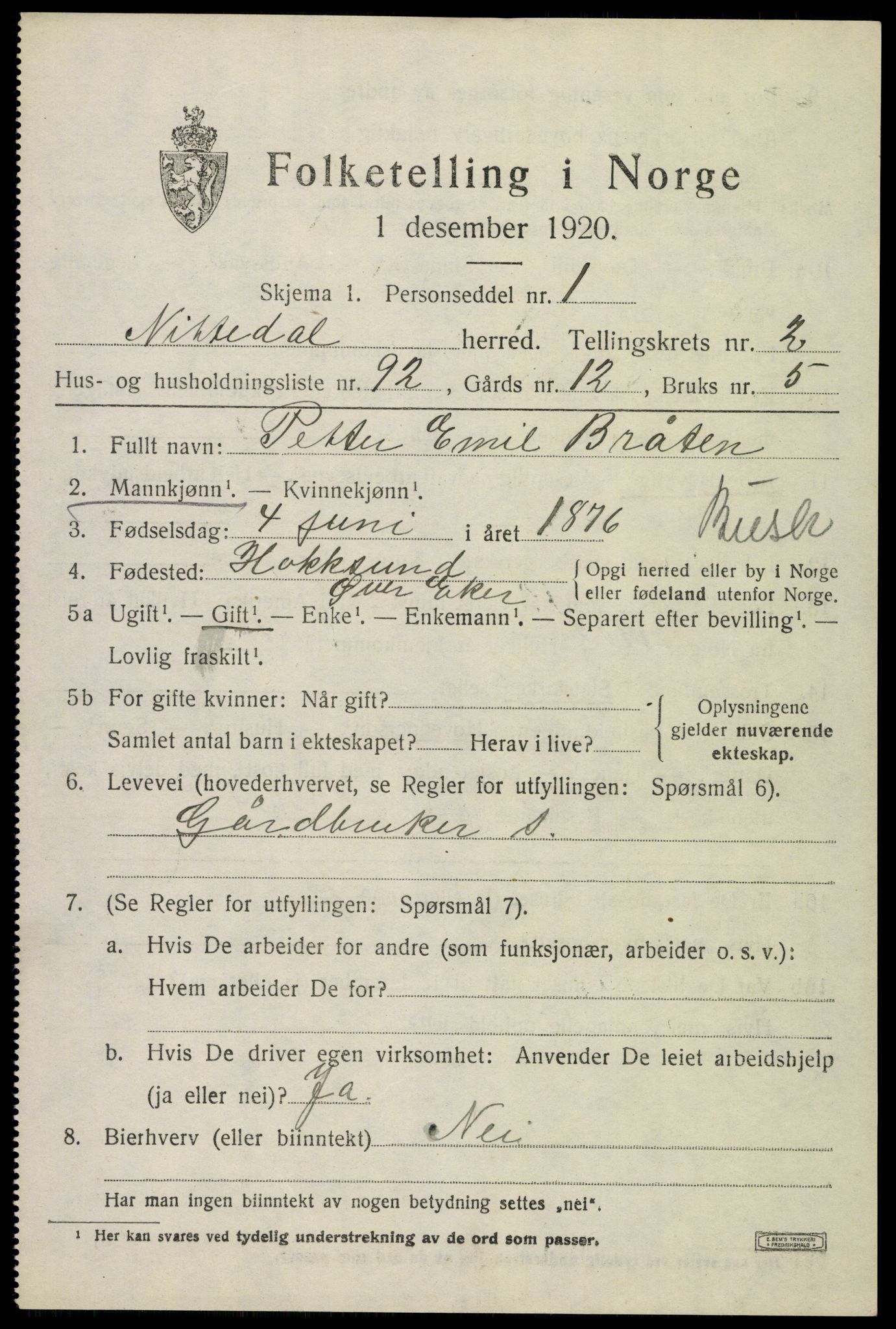 SAO, 1920 census for Nittedal, 1920, p. 2796