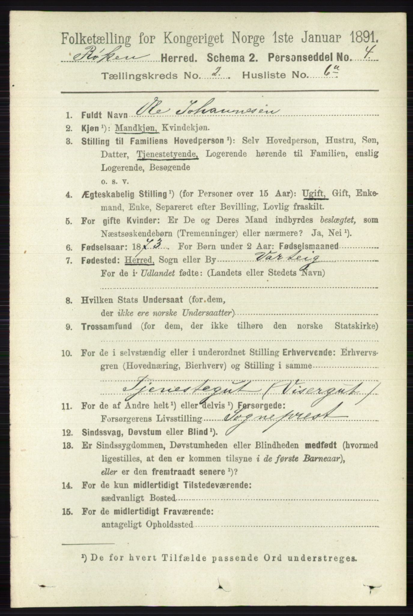 RA, 1891 census for 0627 Røyken, 1891, p. 587