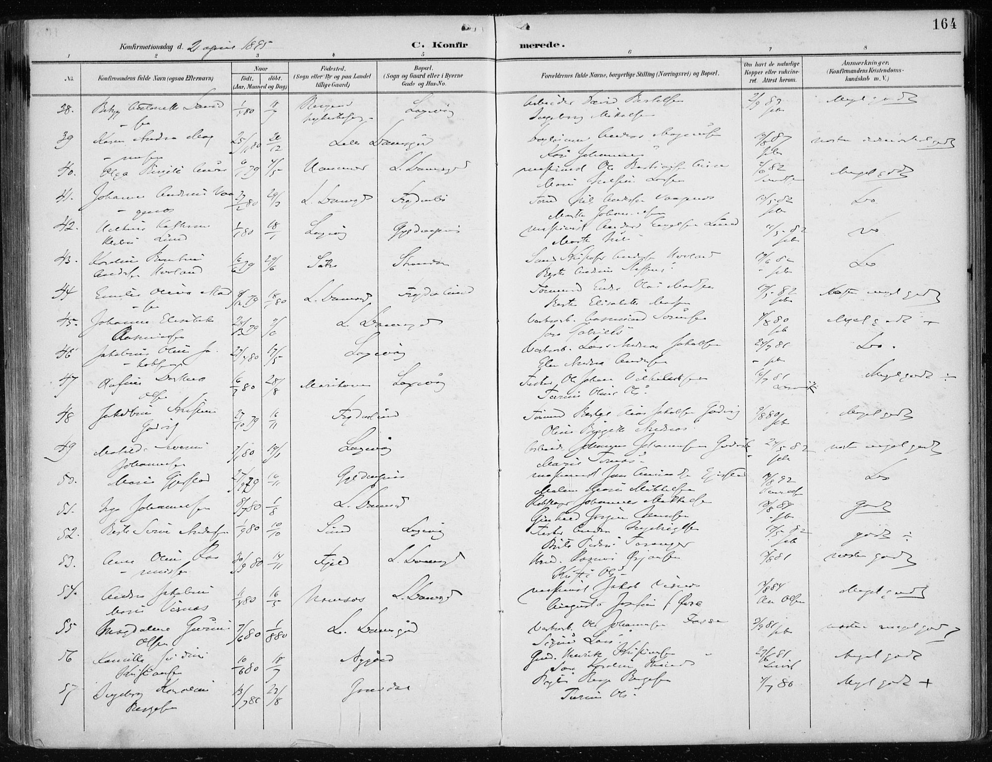 Askøy Sokneprestembete, AV/SAB-A-74101/H/Ha/Haa/Haae/L0003: Parish register (official) no. E 3, 1891-1903, p. 164