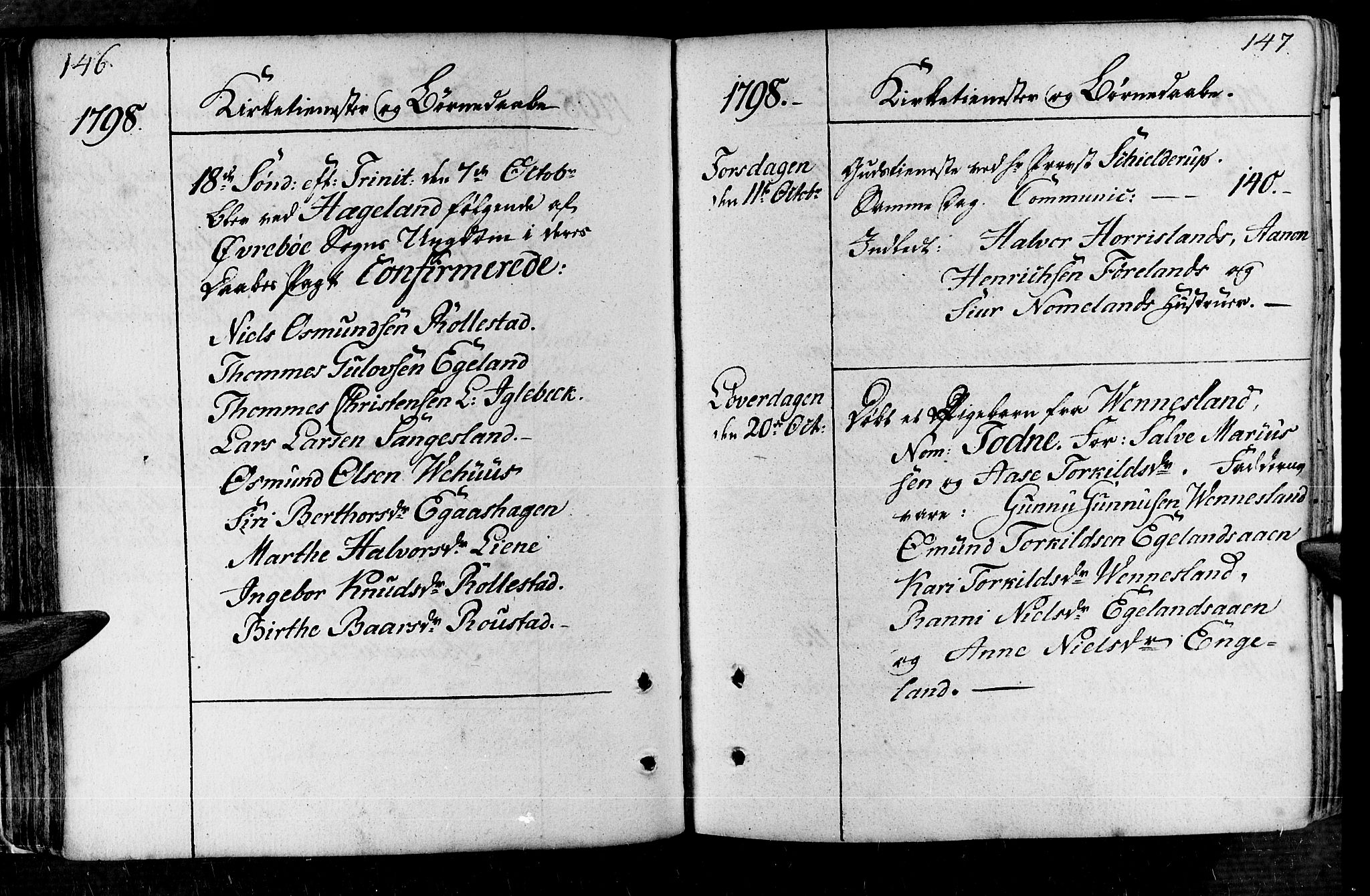 Vennesla sokneprestkontor, AV/SAK-1111-0045/Fa/Fac/L0002: Parish register (official) no. A 2, 1785-1834, p. 146-147