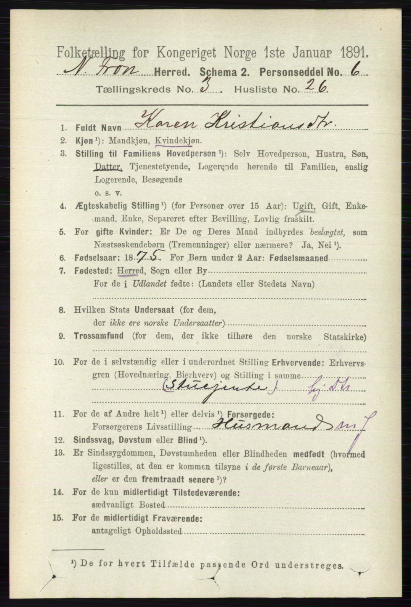 RA, 1891 census for 0518 Nord-Fron, 1891, p. 985