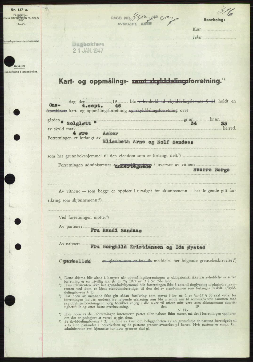 Aker herredsskriveri, AV/SAO-A-10896/G/Gb/Gbb/Gbbb/L0036: Mortgage book no. A82, 1946-1947, Diary no: : 347/1947