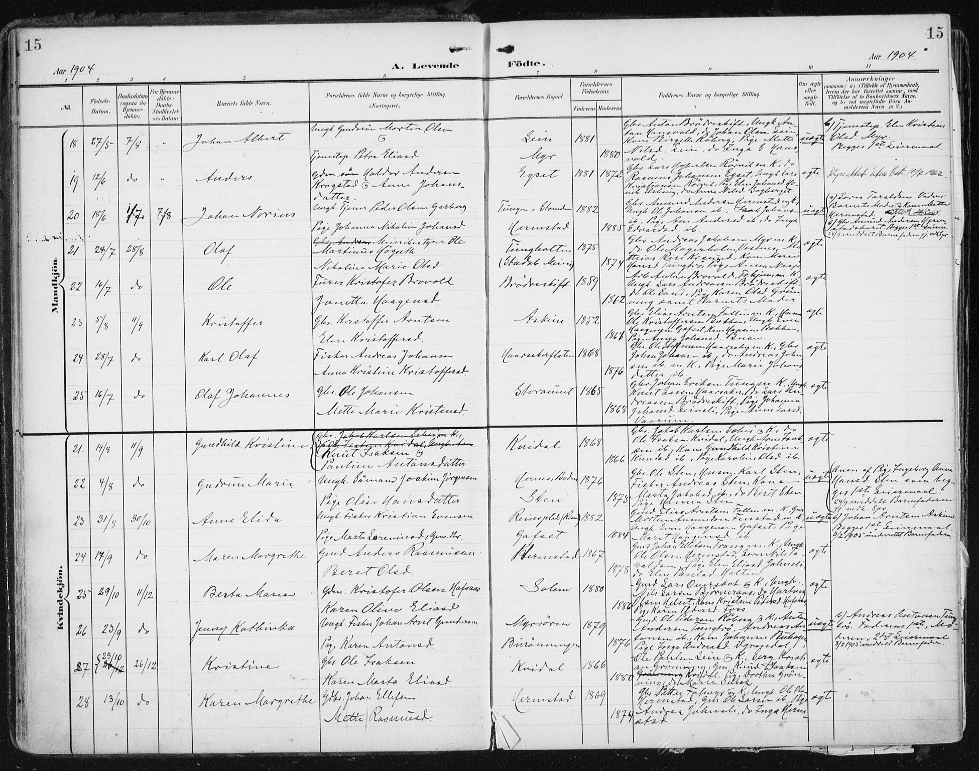 Ministerialprotokoller, klokkerbøker og fødselsregistre - Sør-Trøndelag, SAT/A-1456/646/L0616: Parish register (official) no. 646A14, 1900-1918, p. 15