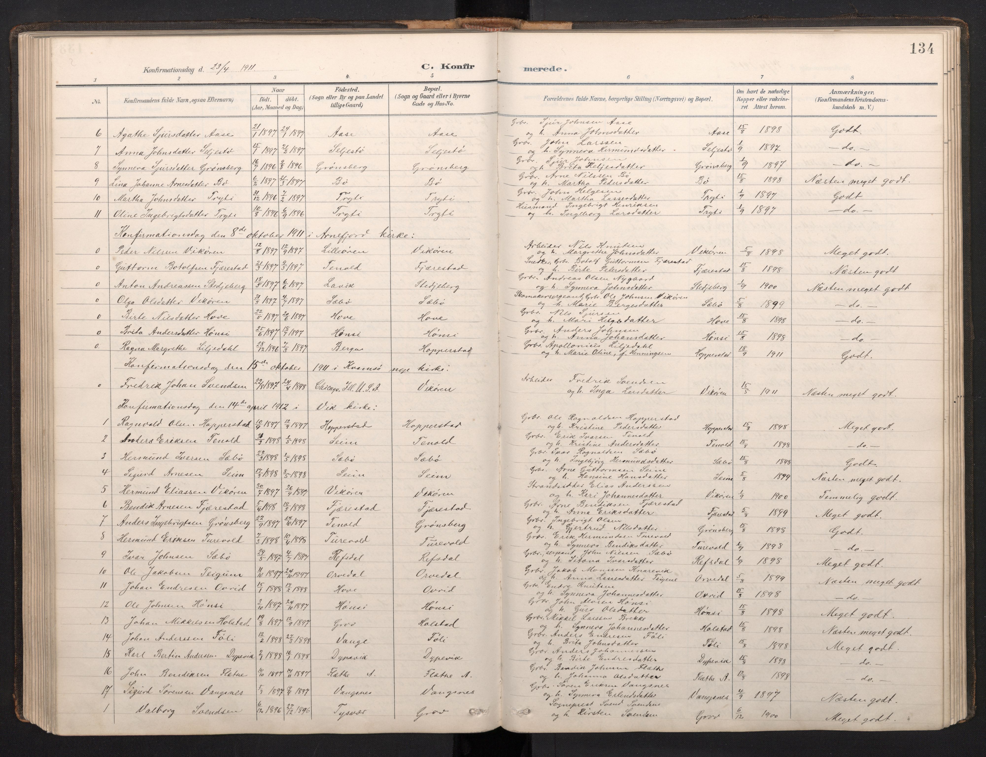 Vik sokneprestembete, AV/SAB-A-81501/H/Hab/Haba/L0004: Parish register (copy) no. A 4, 1895-1914, p. 133b-134a