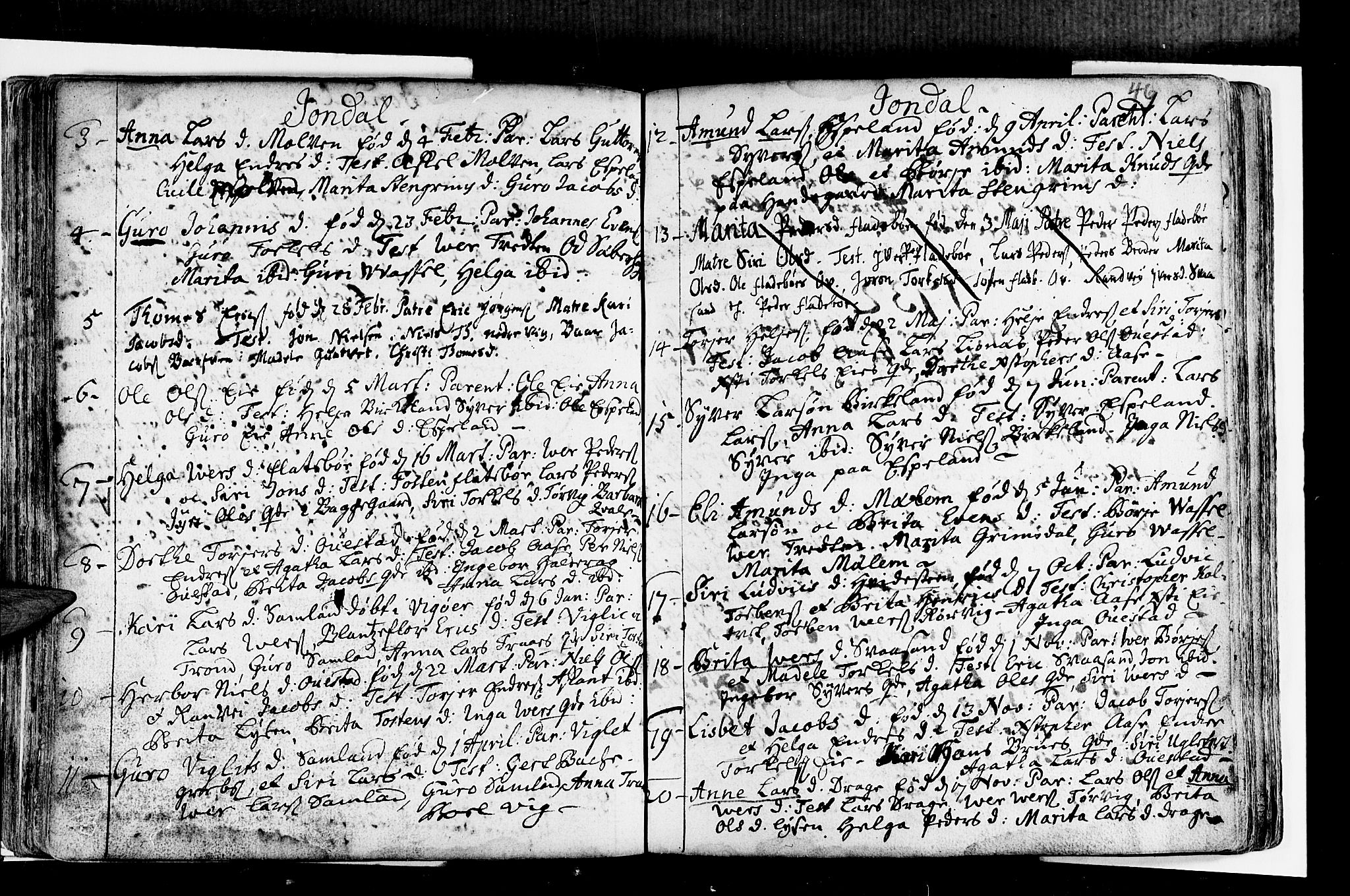 Strandebarm sokneprestembete, AV/SAB-A-78401/H/Haa: Parish register (official) no. A 2 /2, 1727-1750, p. 46