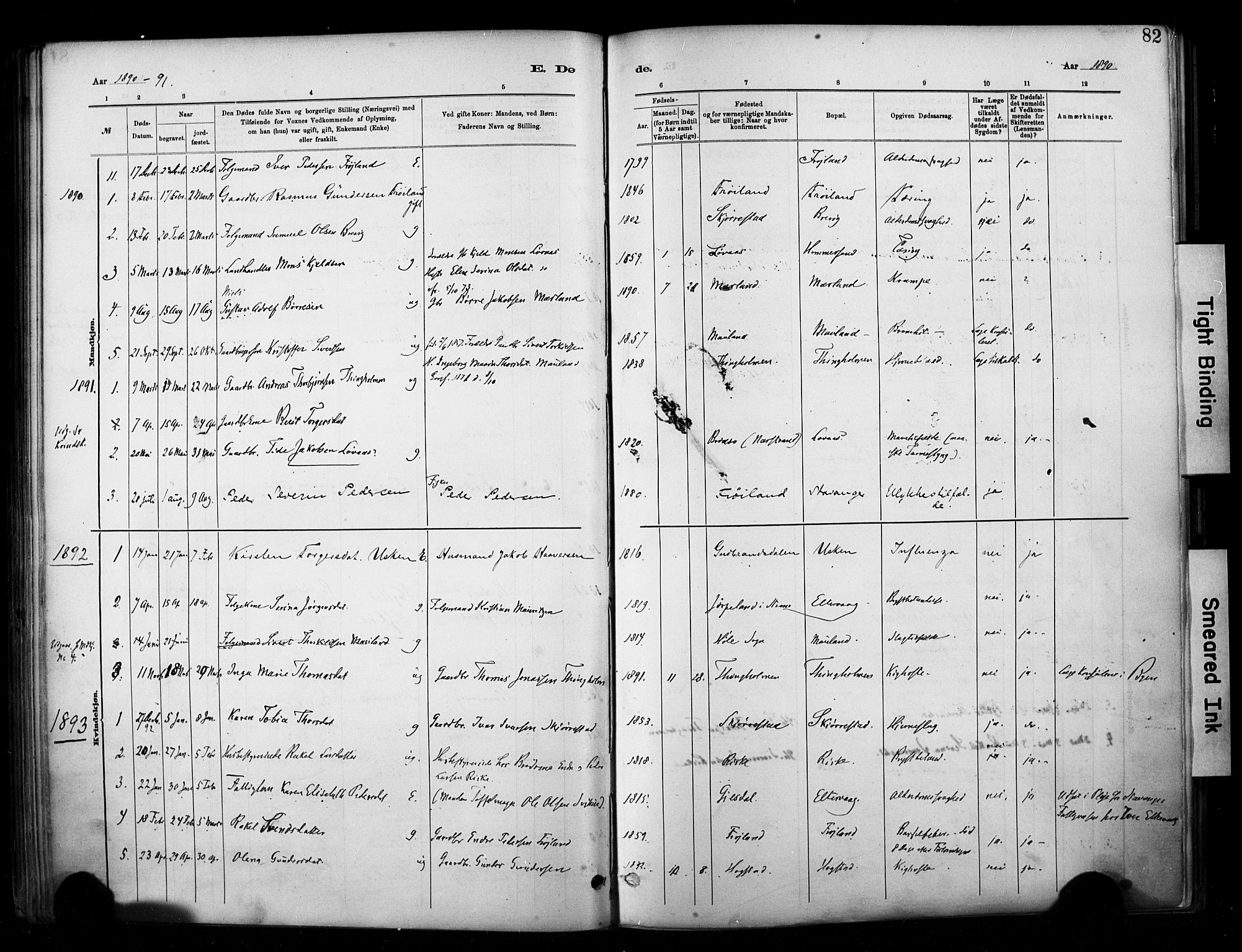 Hetland sokneprestkontor, SAST/A-101826/30/30BA/L0010: Parish register (official) no. A 10, 1882-1925, p. 82