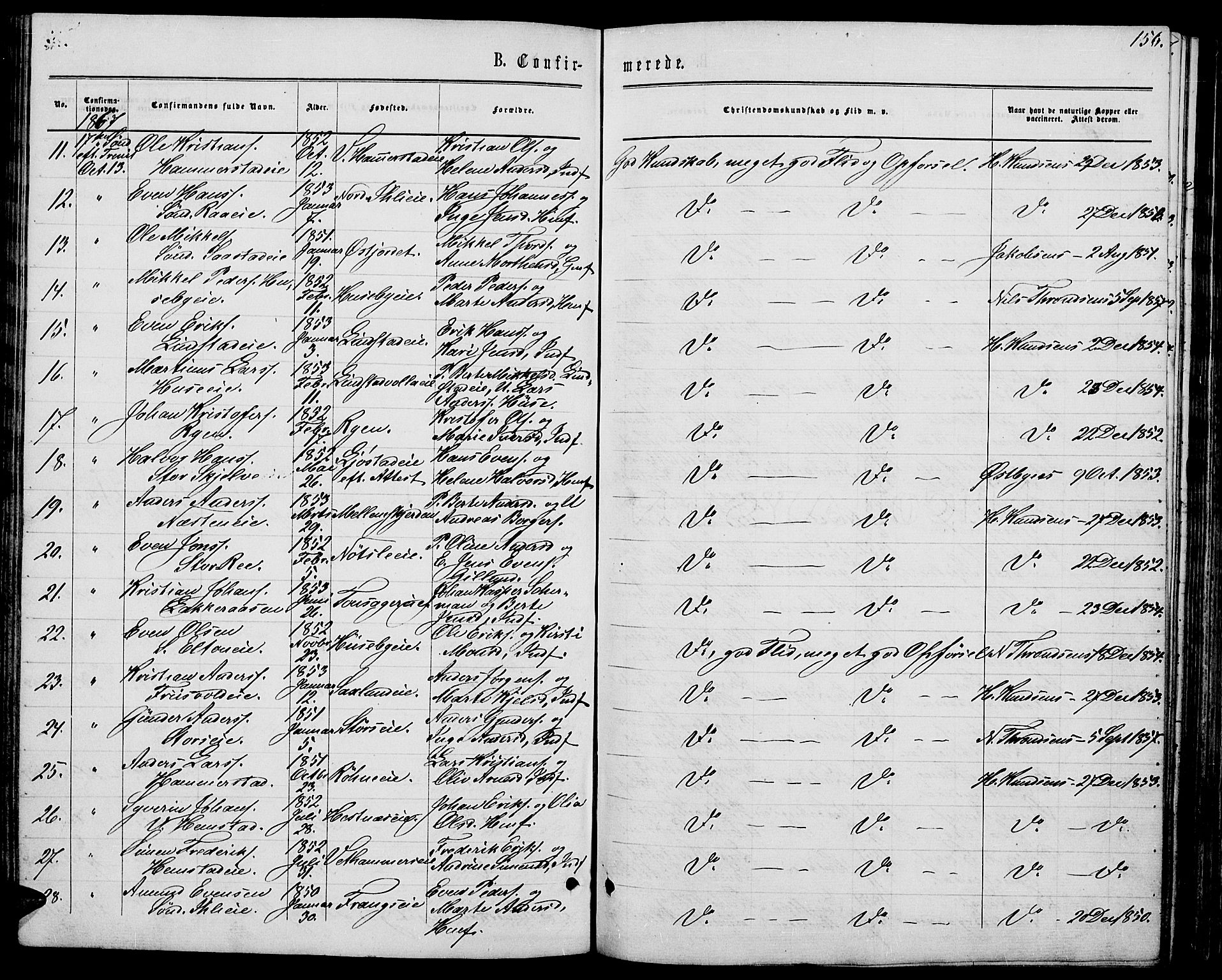 Stange prestekontor, AV/SAH-PREST-002/L/L0006: Parish register (copy) no. 6, 1864-1882, p. 156