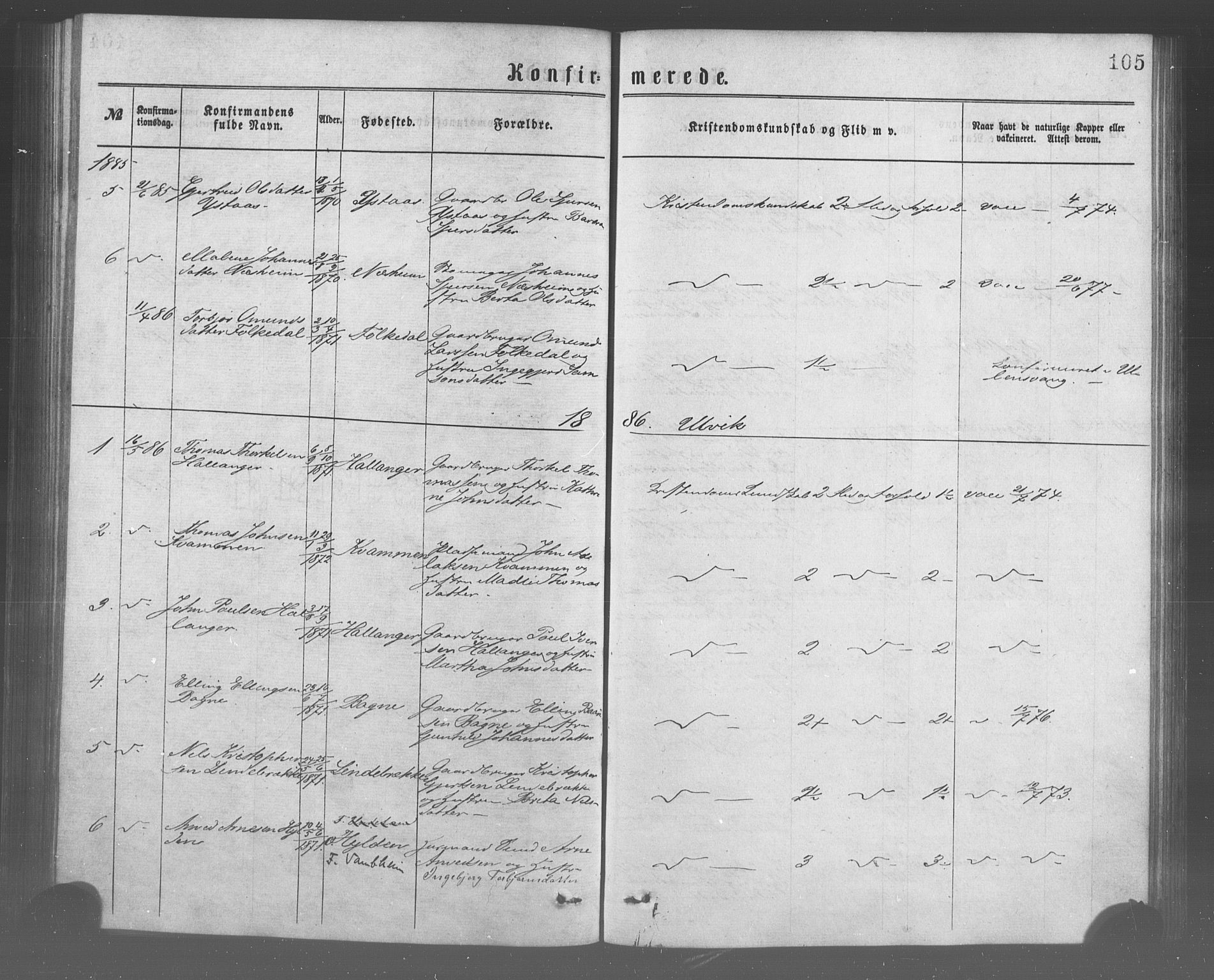 Ulvik sokneprestembete, SAB/A-78801/H/Haa: Parish register (official) no. A 17, 1873-1891, p. 105