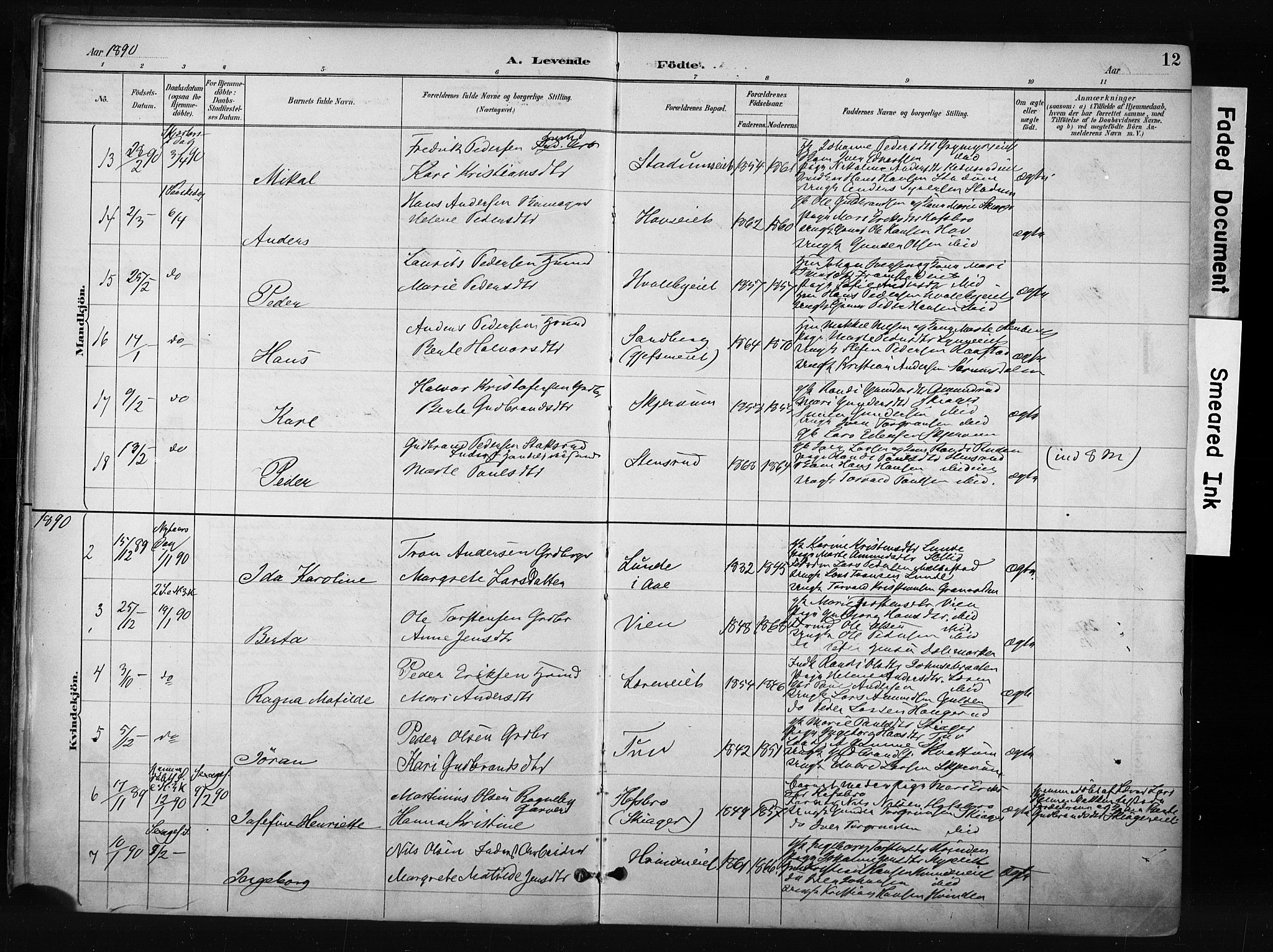 Gran prestekontor, AV/SAH-PREST-112/H/Ha/Haa/L0017: Parish register (official) no. 17, 1889-1897, p. 12
