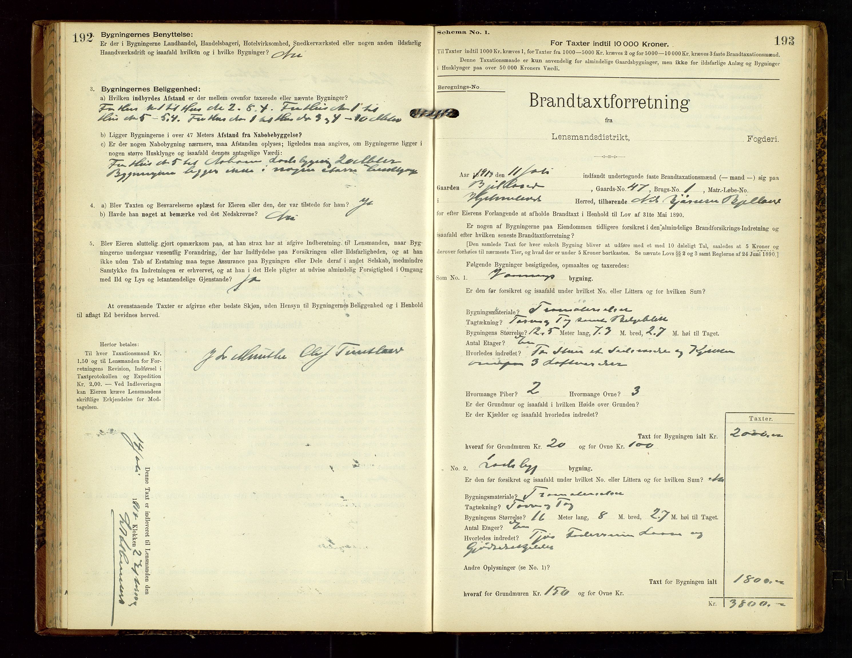 Hjelmeland lensmannskontor, SAST/A-100439/Gob/L0002: "Brandtaxationsprotokol", 1904-1920, p. 192-193