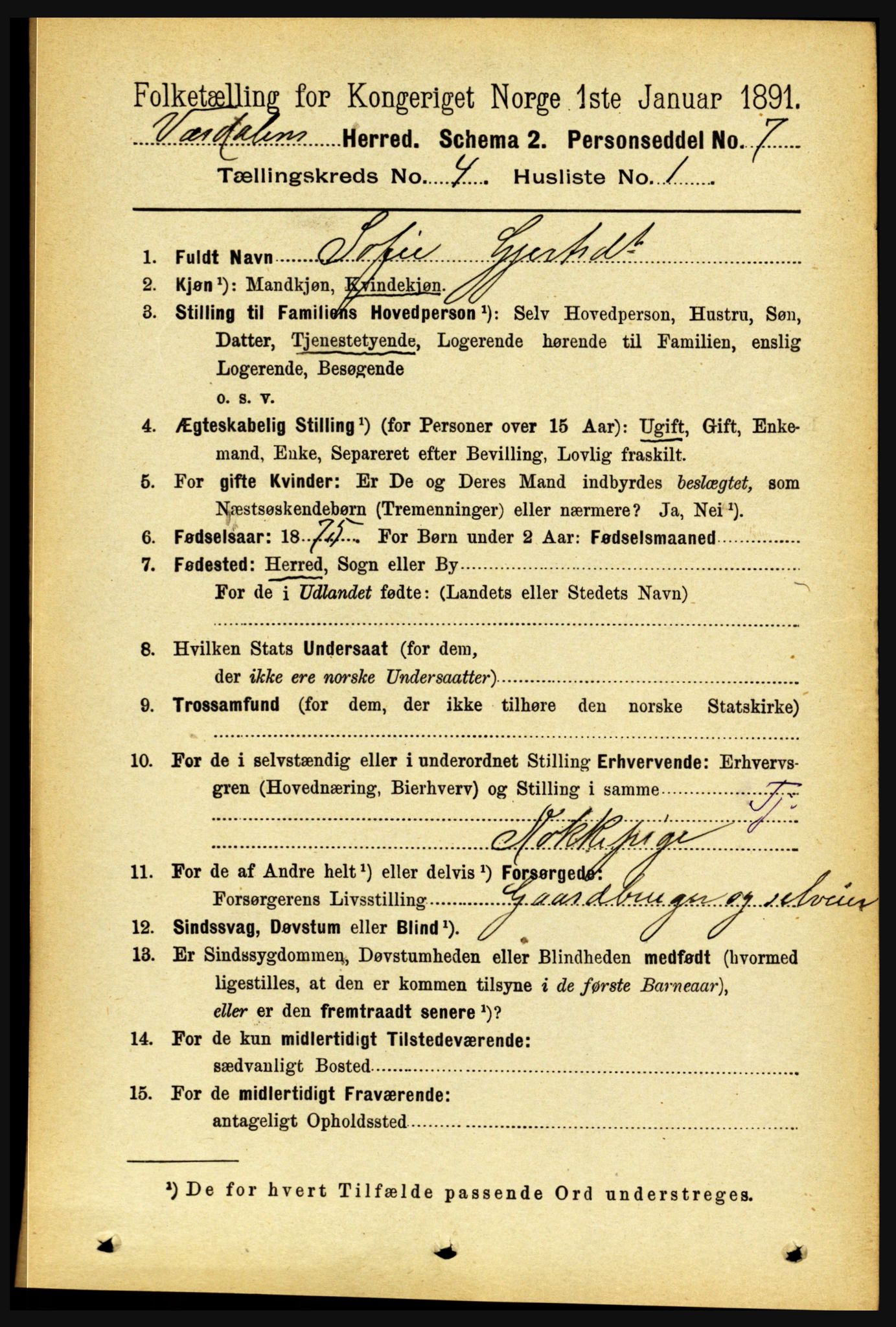 RA, 1891 census for 1721 Verdal, 1891, p. 2484