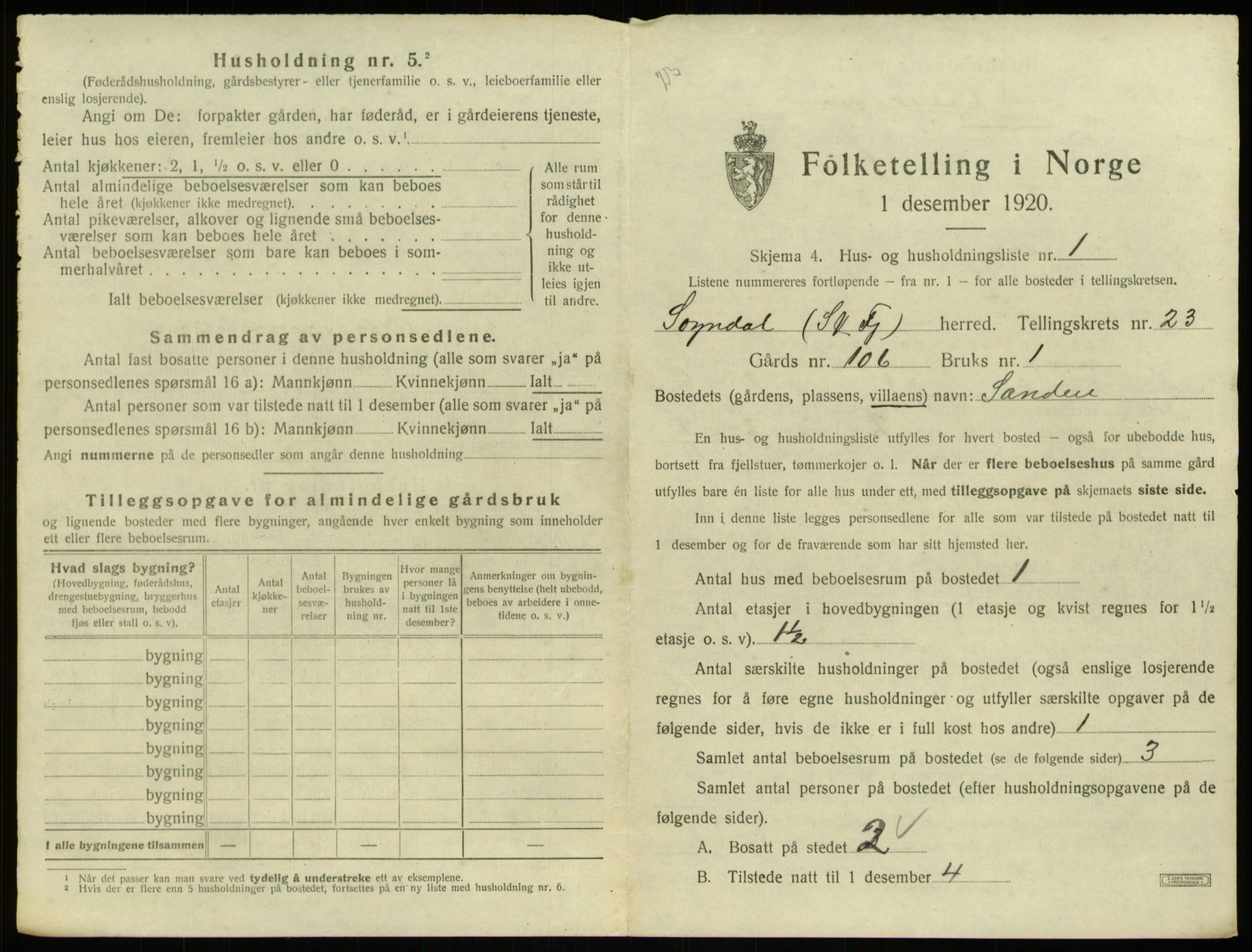 SAB, 1920 census for Sogndal, 1920, p. 1217