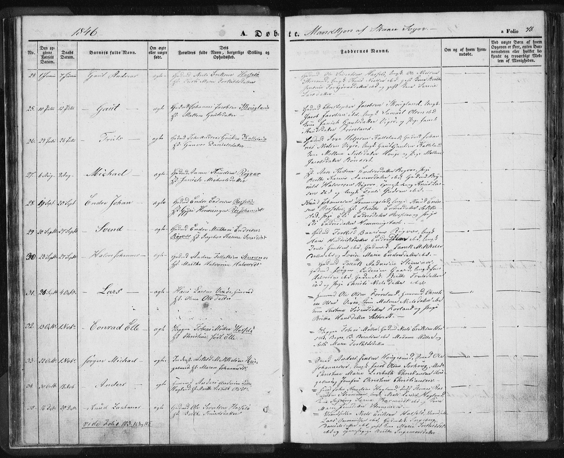 Torvastad sokneprestkontor, SAST/A -101857/H/Ha/Haa/L0006: Parish register (official) no. A 6, 1836-1847, p. 78