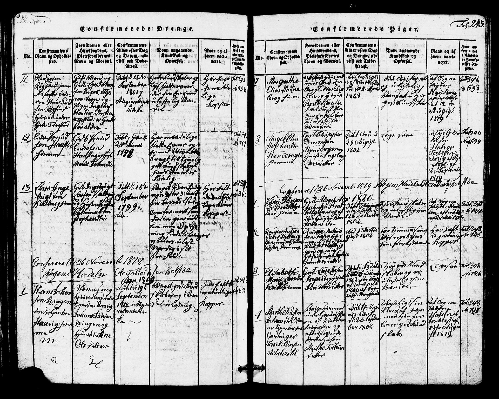 Avaldsnes sokneprestkontor, SAST/A -101851/H/Ha/Hab/L0001: Parish register (copy) no. B 1, 1816-1825, p. 243