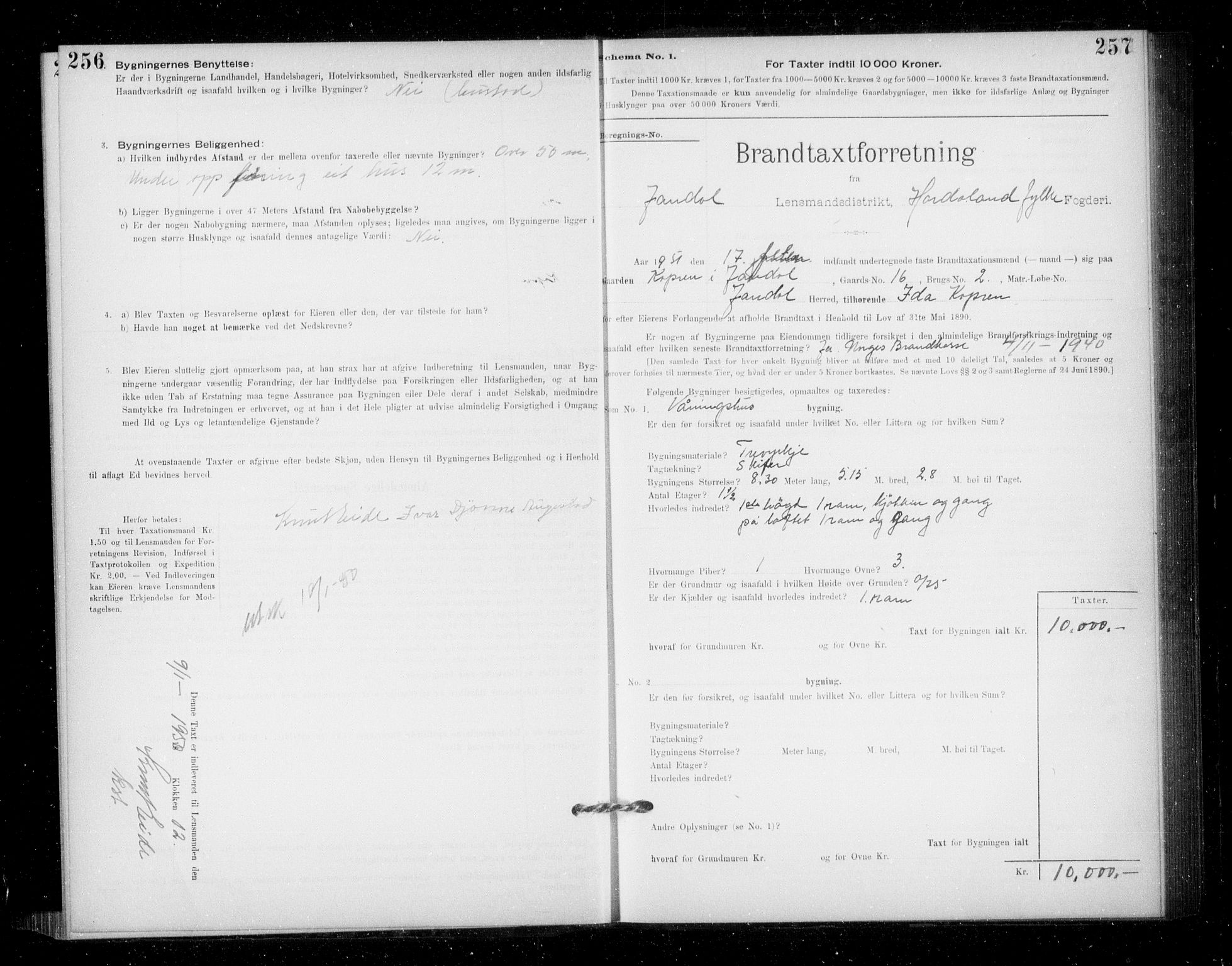 Lensmannen i Jondal, AV/SAB-A-33101/0012/L0005: Branntakstprotokoll, skjematakst, 1894-1951, p. 256-257