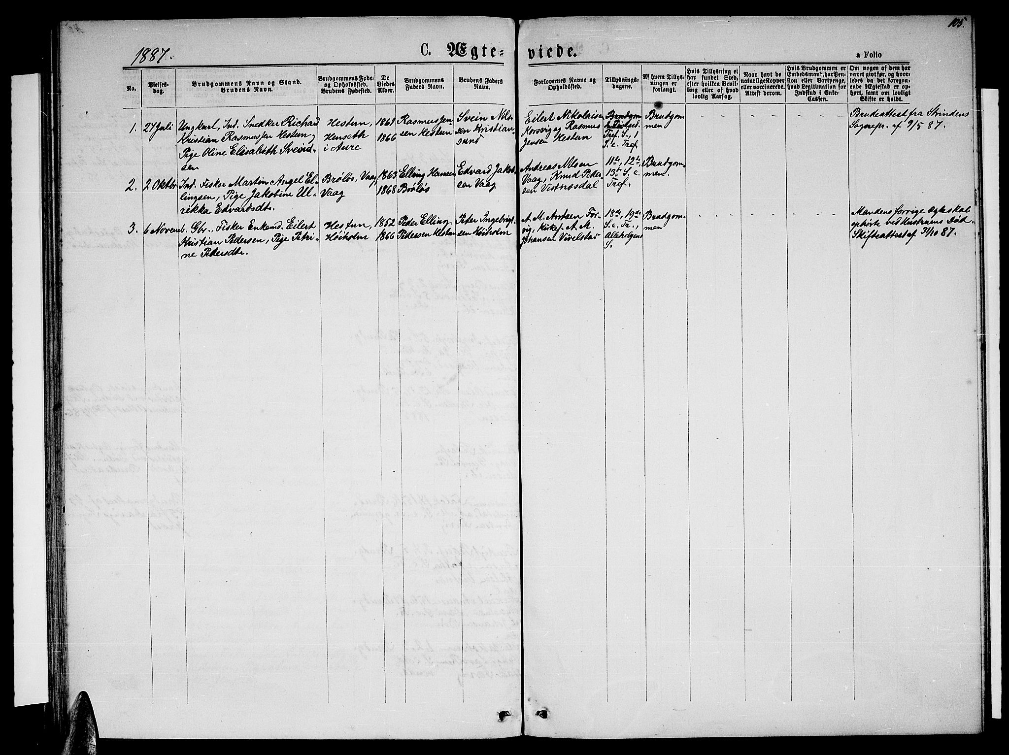 Ministerialprotokoller, klokkerbøker og fødselsregistre - Nordland, AV/SAT-A-1459/819/L0276: Parish register (copy) no. 819C02, 1869-1887, p. 105