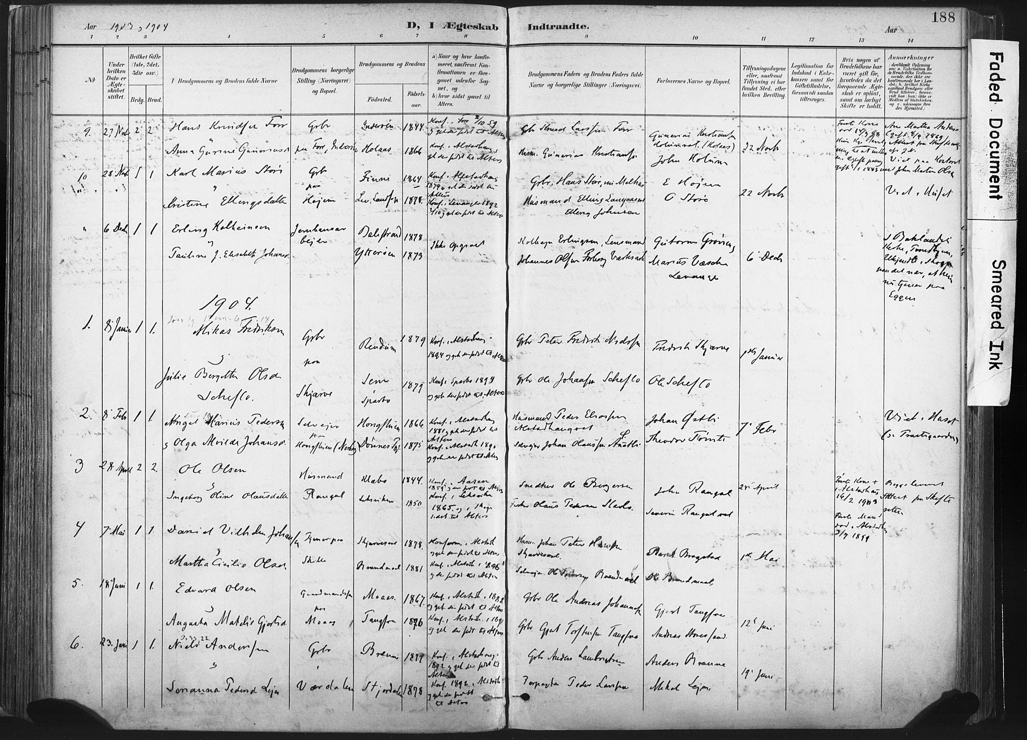 Ministerialprotokoller, klokkerbøker og fødselsregistre - Nord-Trøndelag, SAT/A-1458/717/L0162: Parish register (official) no. 717A12, 1898-1923, p. 188