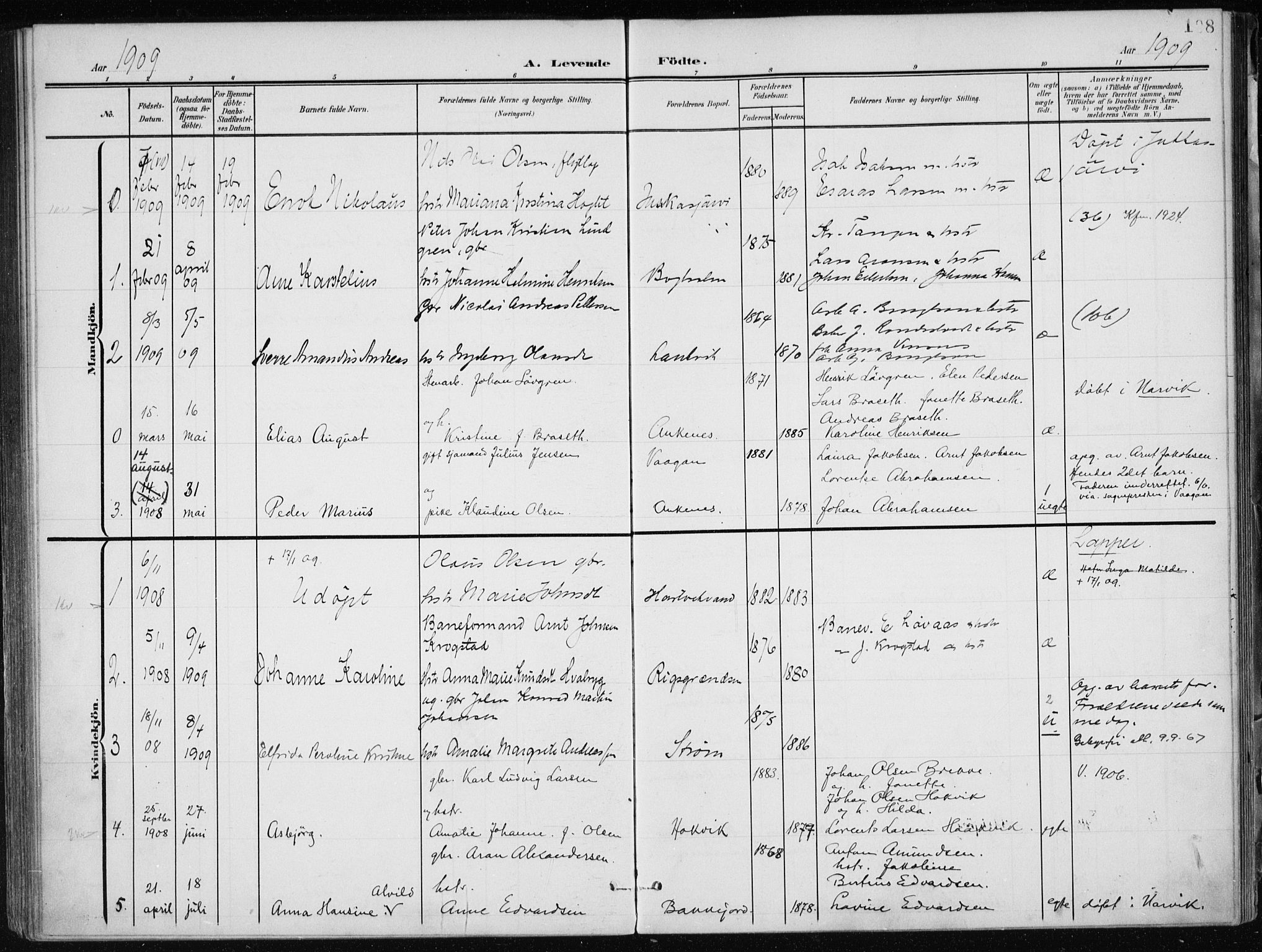 Ministerialprotokoller, klokkerbøker og fødselsregistre - Nordland, SAT/A-1459/866/L0941: Parish register (official) no. 866A04, 1901-1917, p. 108