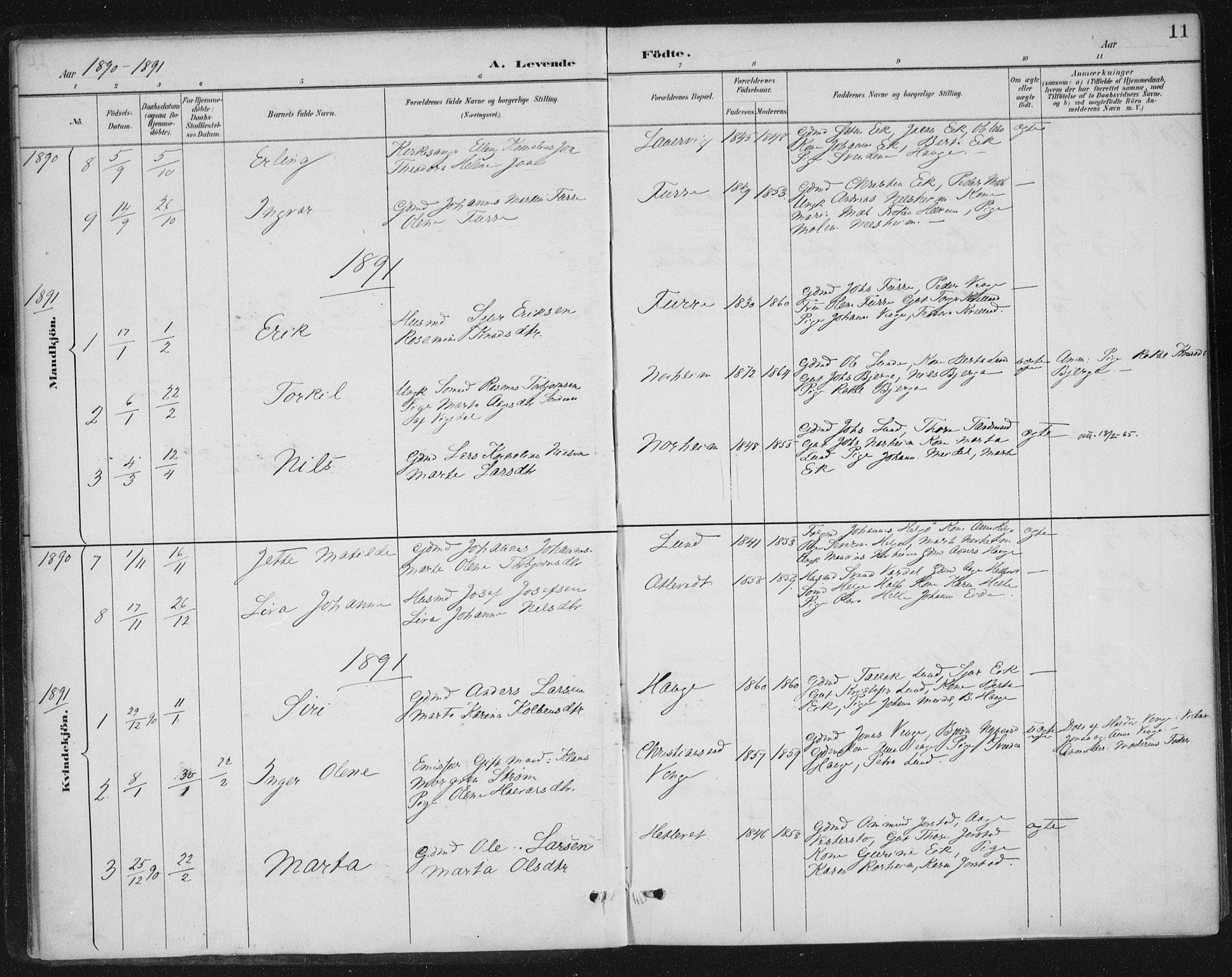 Nedstrand sokneprestkontor, AV/SAST-A-101841/01/IV: Parish register (official) no. A 13, 1887-1915, p. 11