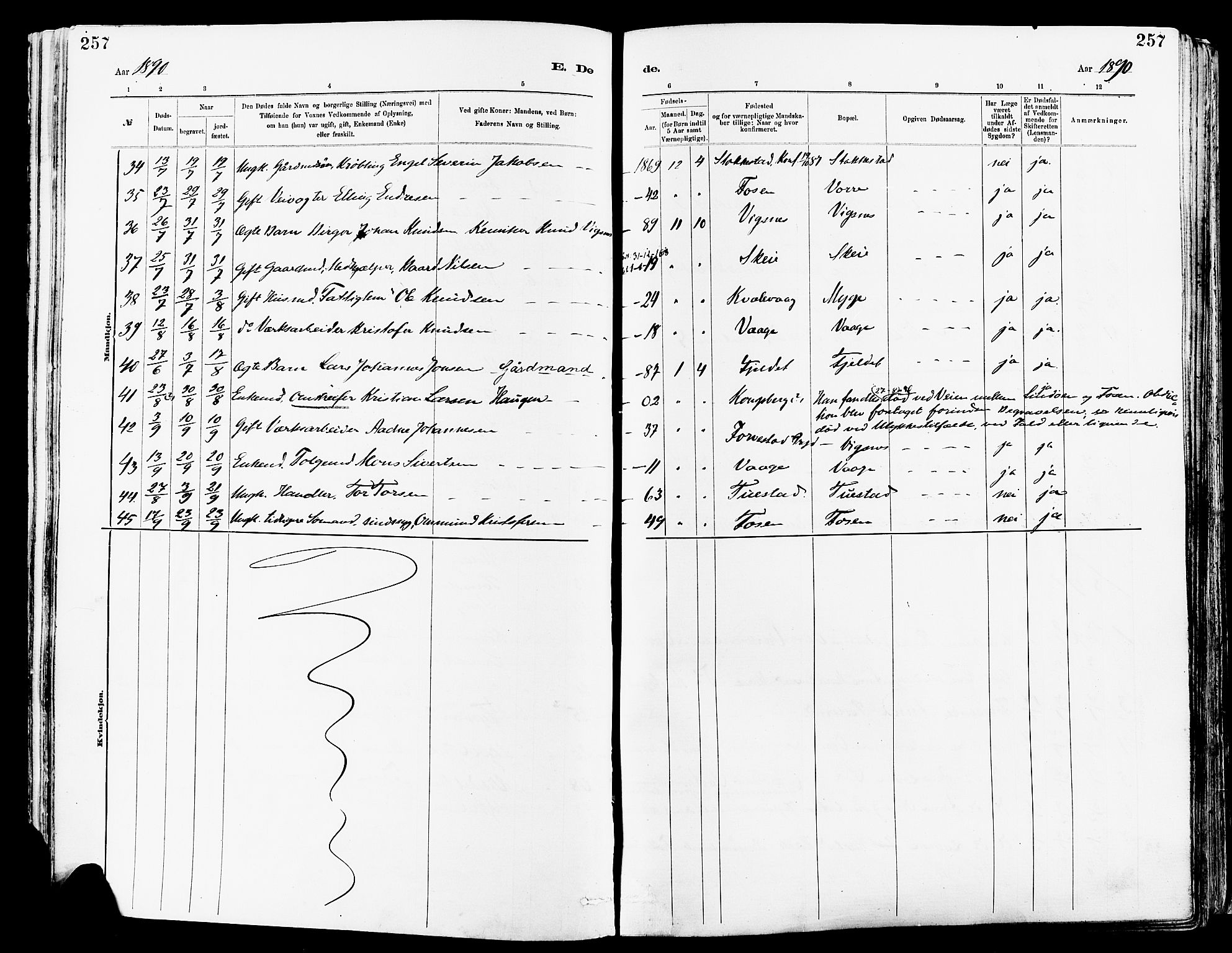 Avaldsnes sokneprestkontor, AV/SAST-A -101851/H/Ha/Haa/L0015: Parish register (official) no. A 15, 1880-1906, p. 257