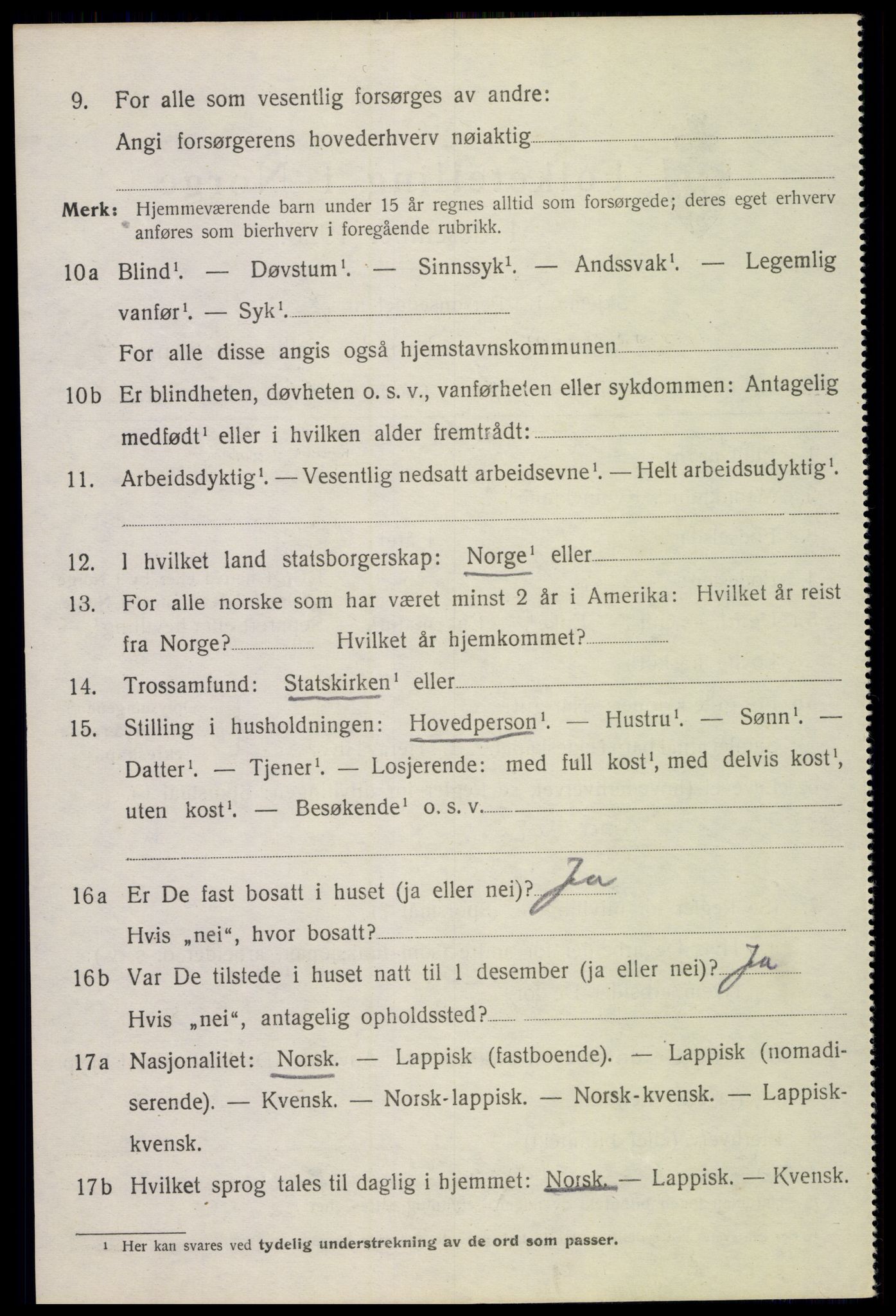 SAT, 1920 census for Sortland, 1920, p. 4827