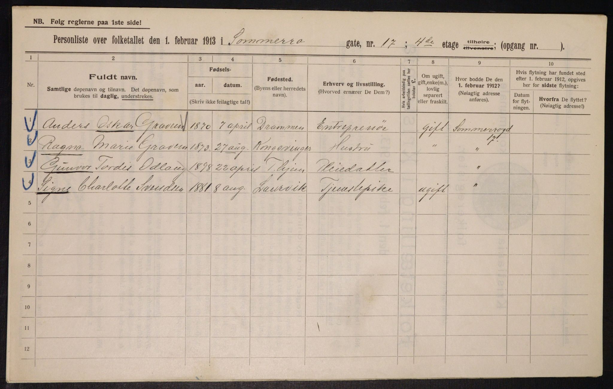 OBA, Municipal Census 1913 for Kristiania, 1913, p. 99760