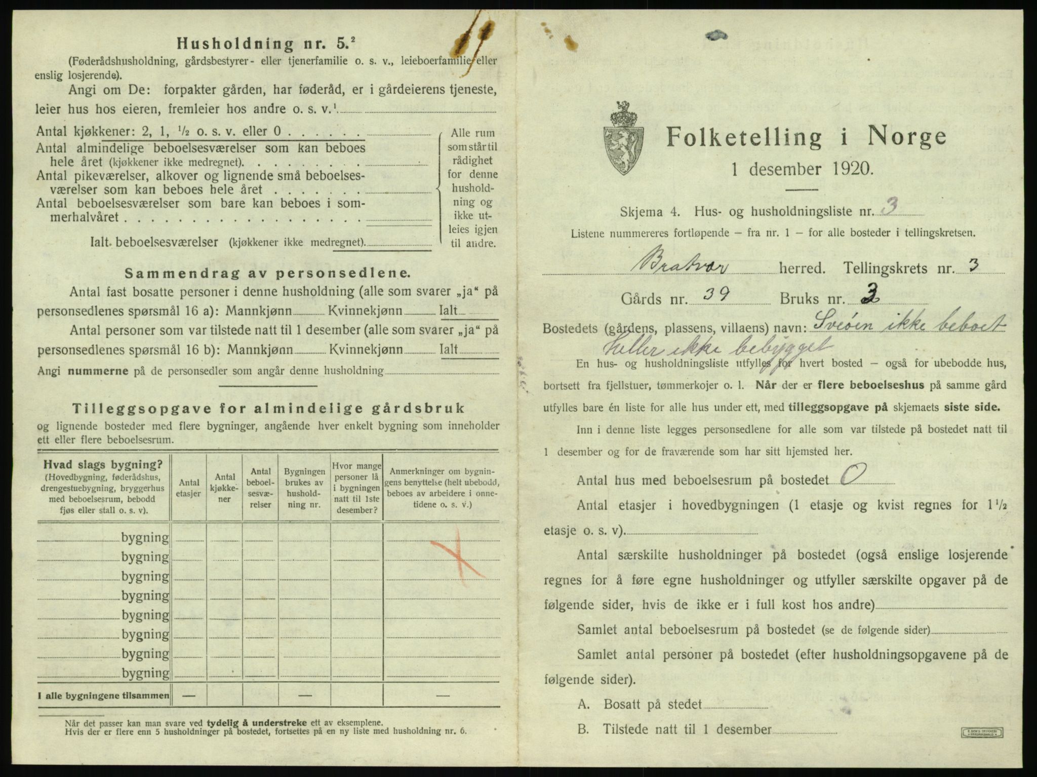 SAT, 1920 census for Brattvær, 1920, p. 122