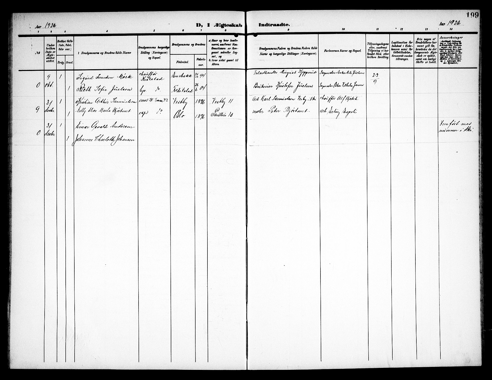 Kråkstad prestekontor Kirkebøker, AV/SAO-A-10125a/G/Ga/L0002: Parish register (copy) no. I 2, 1905-1934, p. 199