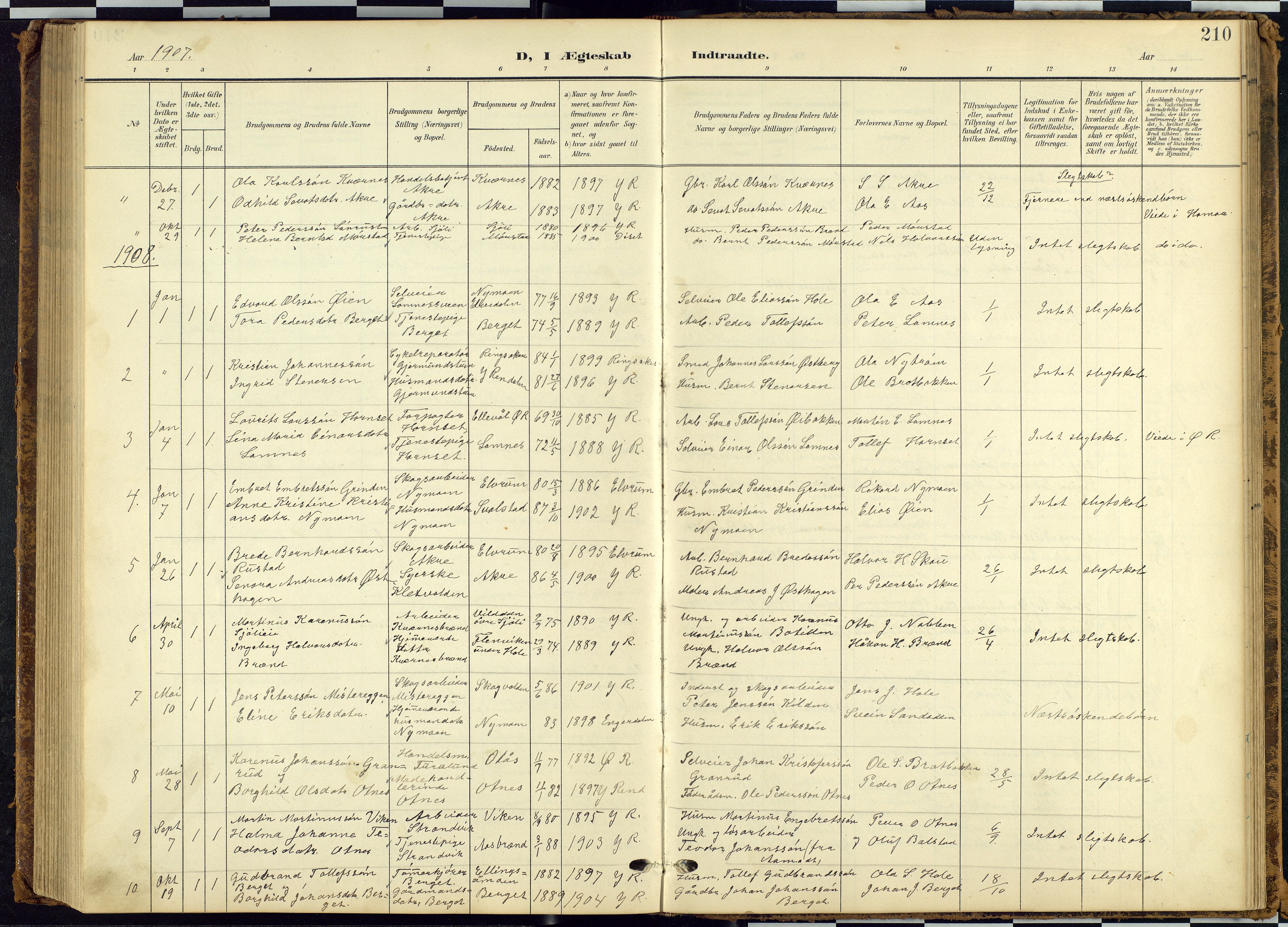 Rendalen prestekontor, SAH/PREST-054/H/Ha/Hab/L0010: Parish register (copy) no. 10, 1903-1940, p. 210