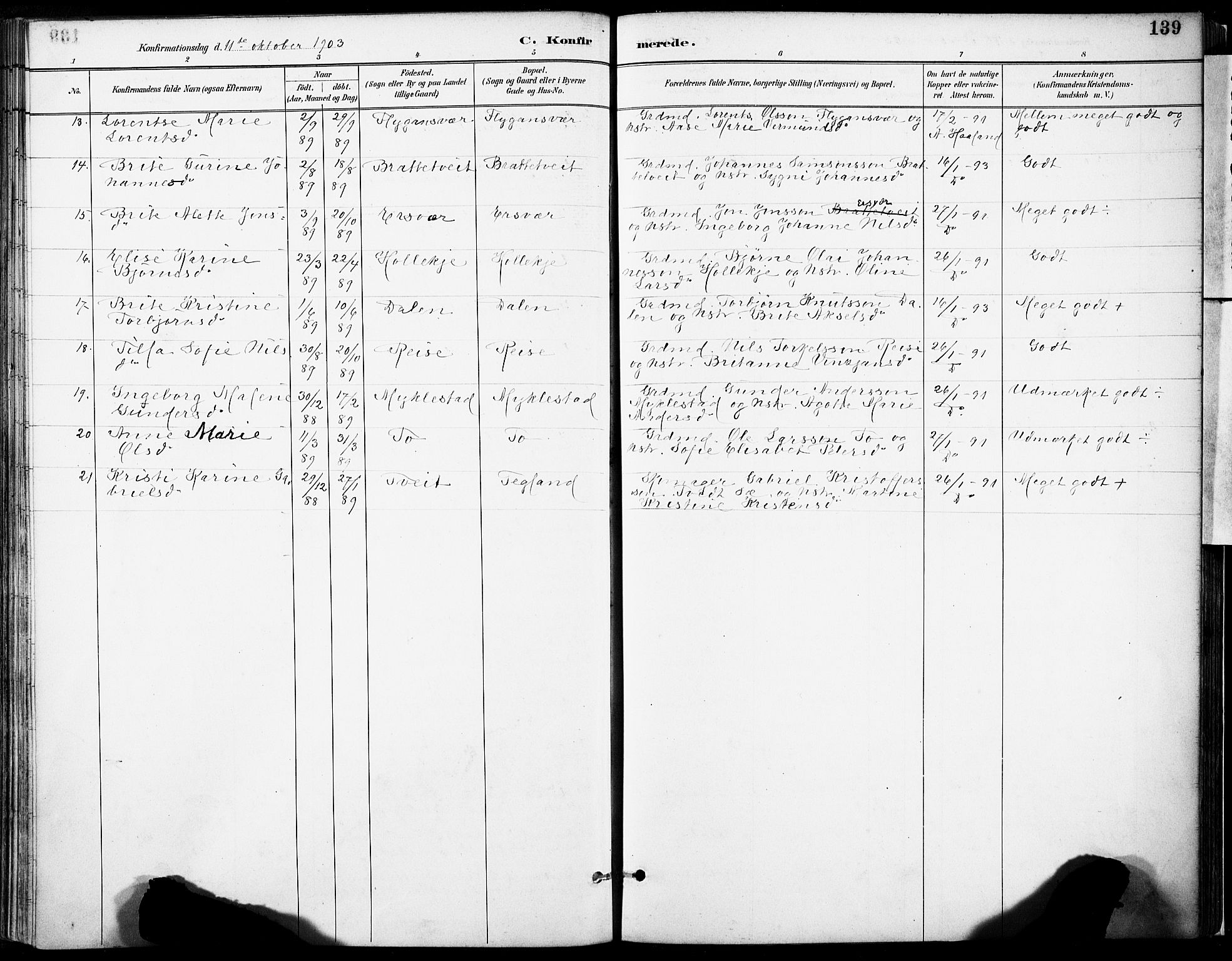 Tysnes sokneprestembete, AV/SAB-A-78601/H/Haa: Parish register (official) no. D 1, 1887-1904, p. 139