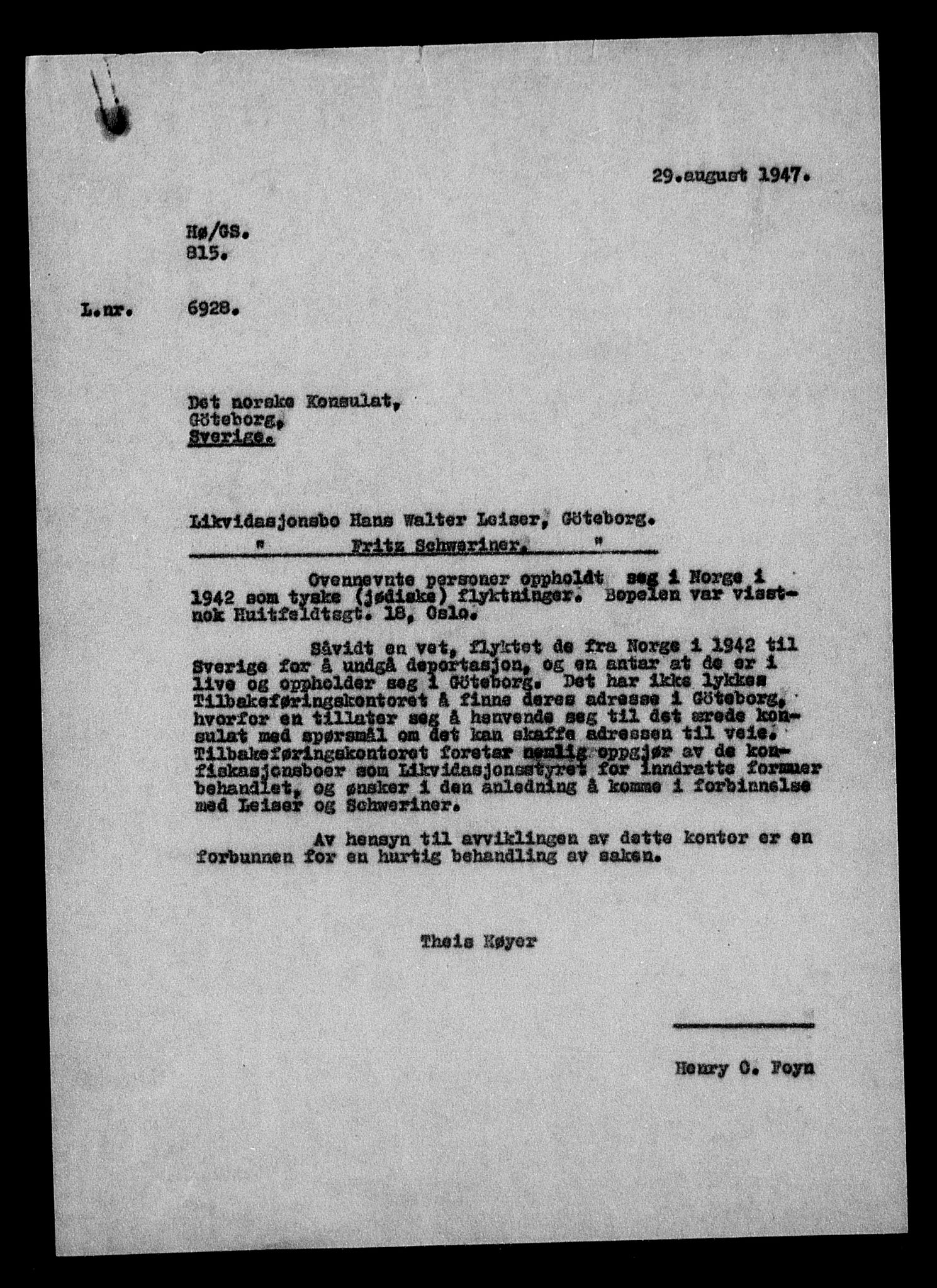 Justisdepartementet, Tilbakeføringskontoret for inndratte formuer, AV/RA-S-1564/H/Hc/Hcc/L0956: --, 1945-1947, p. 11