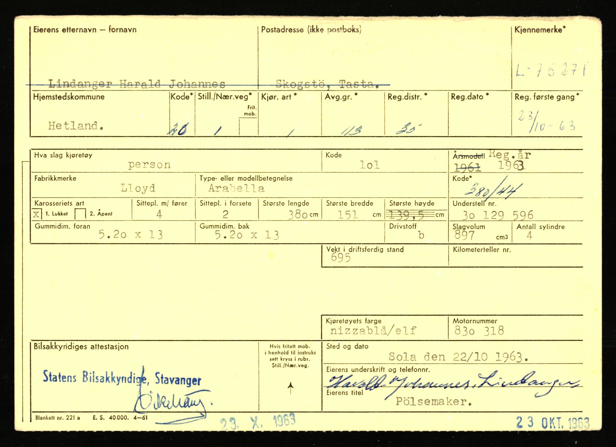 Stavanger trafikkstasjon, AV/SAST-A-101942/0/F/L0068: L-75000 - L-76799, 1930-1971, p. 325