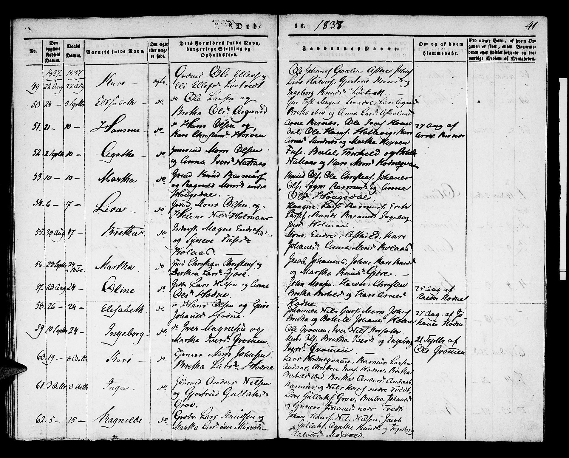 Lindås Sokneprestembete, SAB/A-76701/H/Haa: Parish register (official) no. A 9, 1835-1841, p. 41