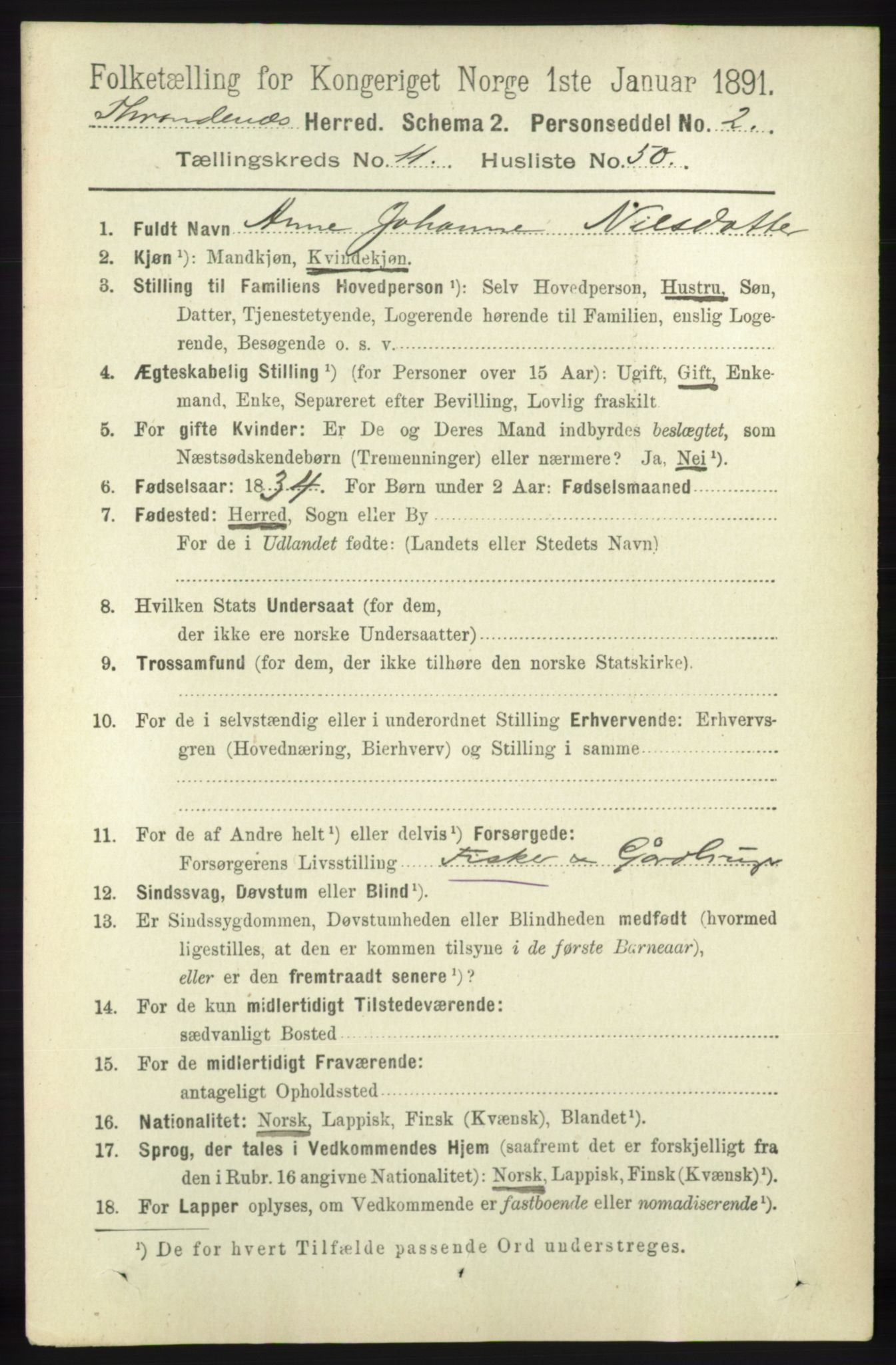 RA, 1891 census for 1914 Trondenes, 1891, p. 8357