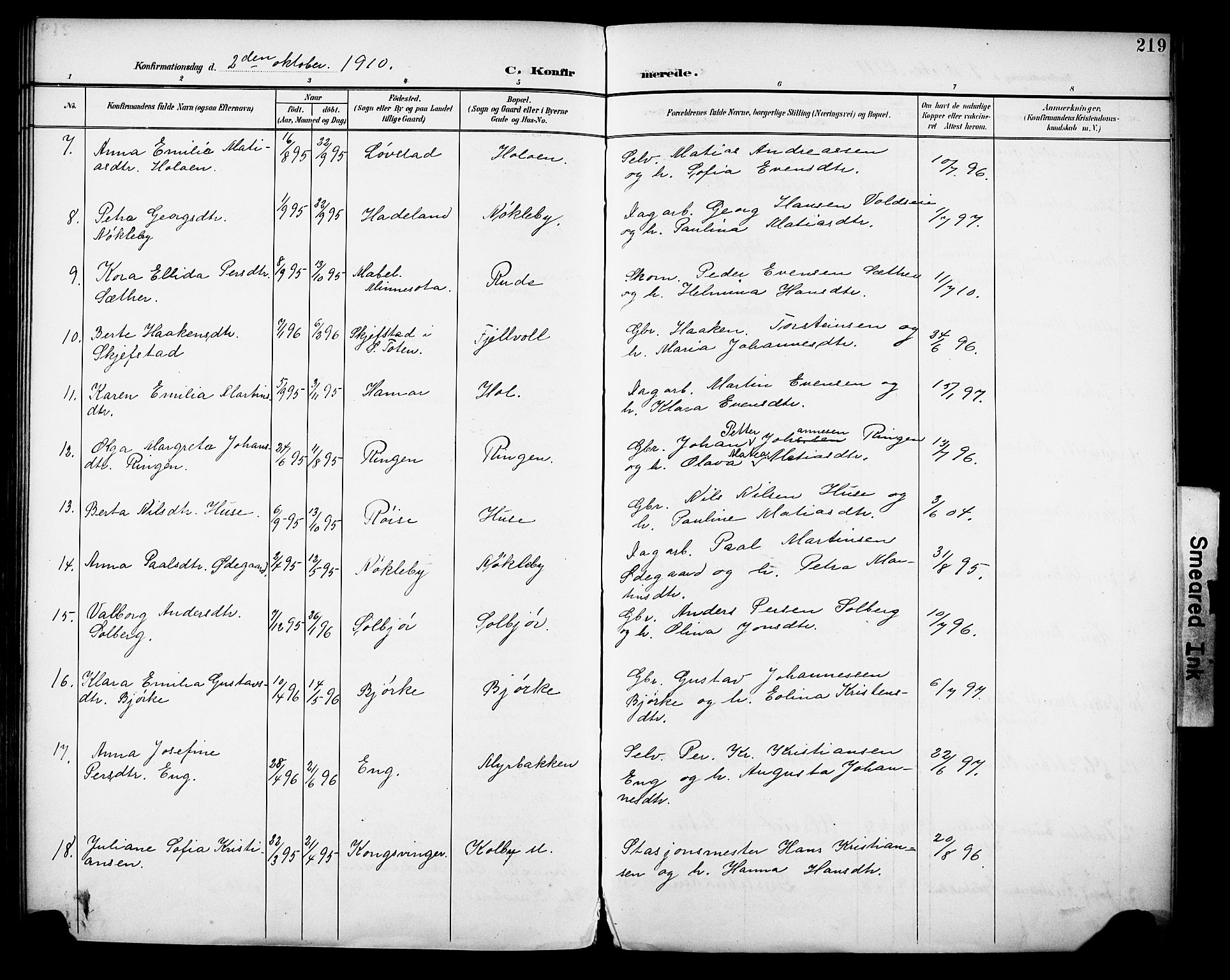 Vestre Toten prestekontor, SAH/PREST-108/H/Ha/Haa/L0013: Parish register (official) no. 13, 1895-1911, p. 219