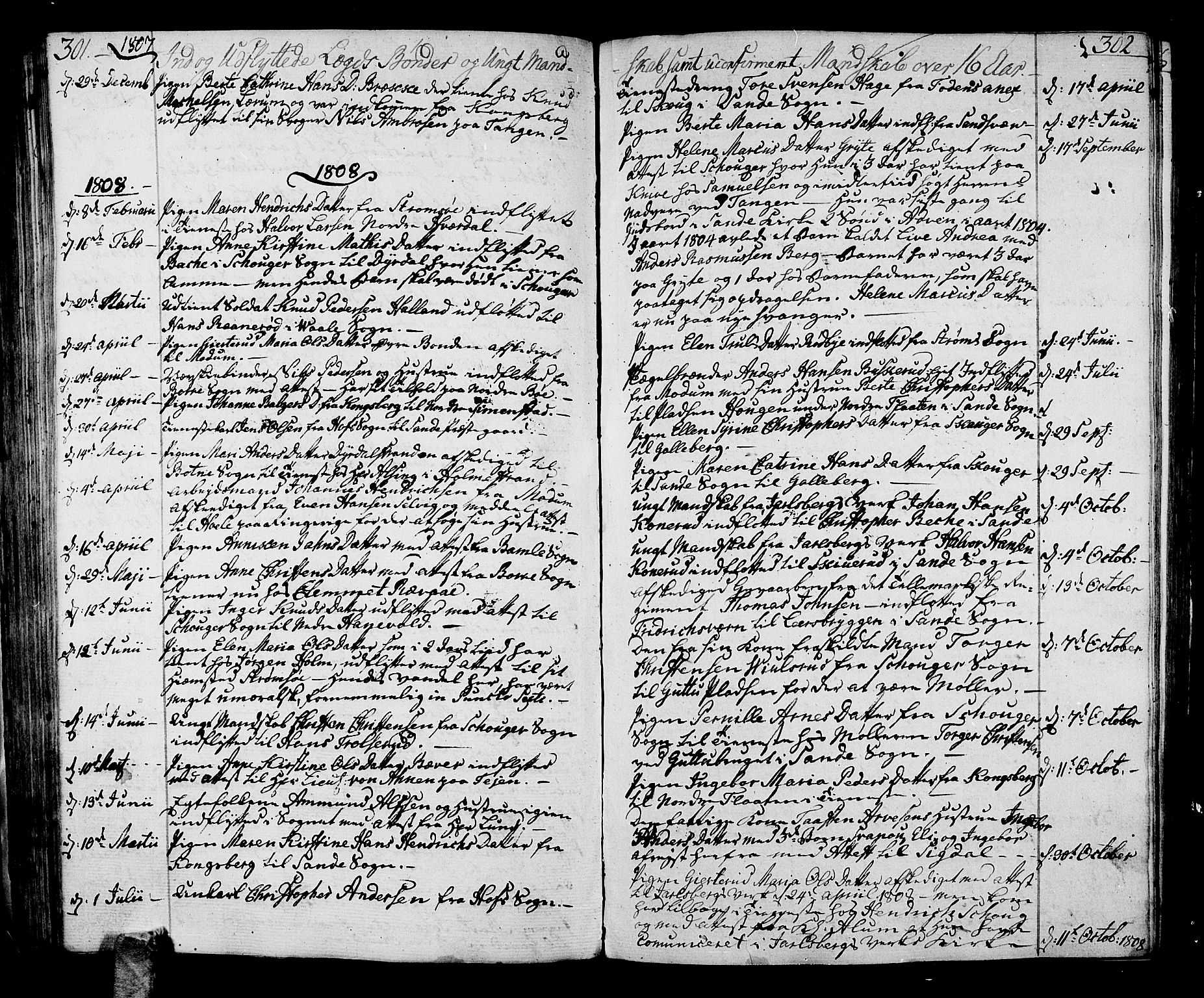 Sande Kirkebøker, AV/SAKO-A-53/F/Fa/L0002: Parish register (official) no. 2, 1804-1814, p. 301-302